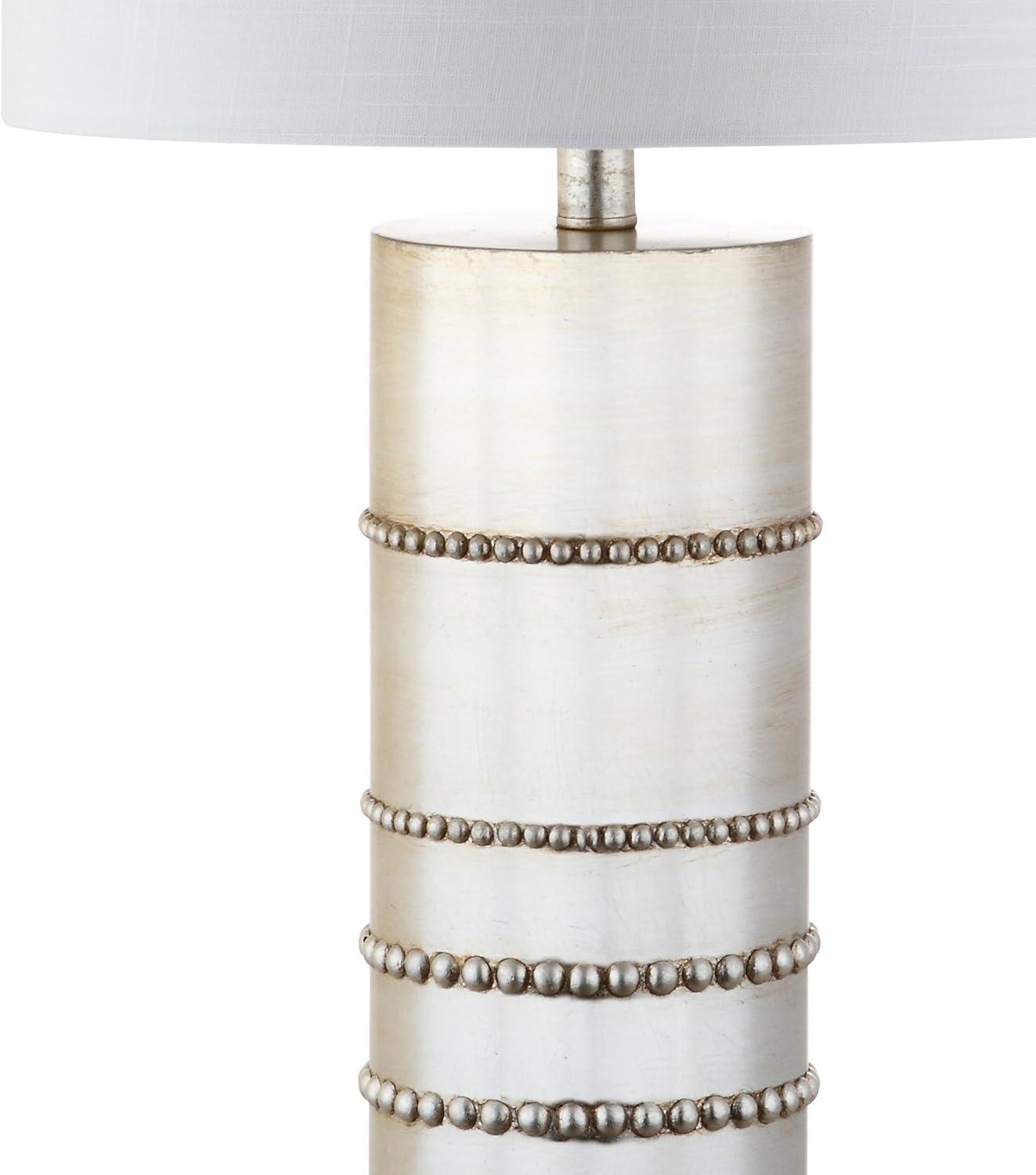 image:imageJONATHAN Y 31 Silver Leaf Resin Table Lamp Modern Farmhouse Wrapped Rope Bedside Lamp for Living Room Bedroom White Linen Drum Shade UL Listed LED Bulb Included JYL1012A