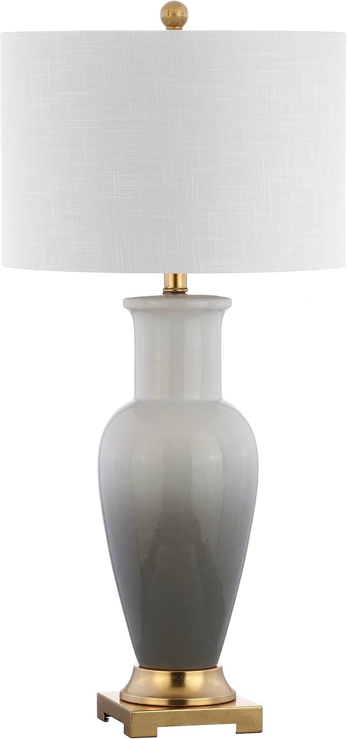 image:imageJONATHAN Y 315 WhiteGray Dip Dye Ceramic Table Lamp for Living Room Large Bedside Lamp for Bedroom with White Linen Drum Shade Traditional End Table Light LED Bulb JYL3017BGray