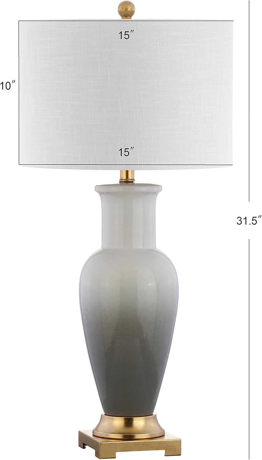 image:imageJONATHAN Y 315 WhiteGray Dip Dye Ceramic Table Lamp for Living Room Large Bedside Lamp for Bedroom with White Linen Drum Shade Traditional End Table Light LED Bulb JYL3017BGray