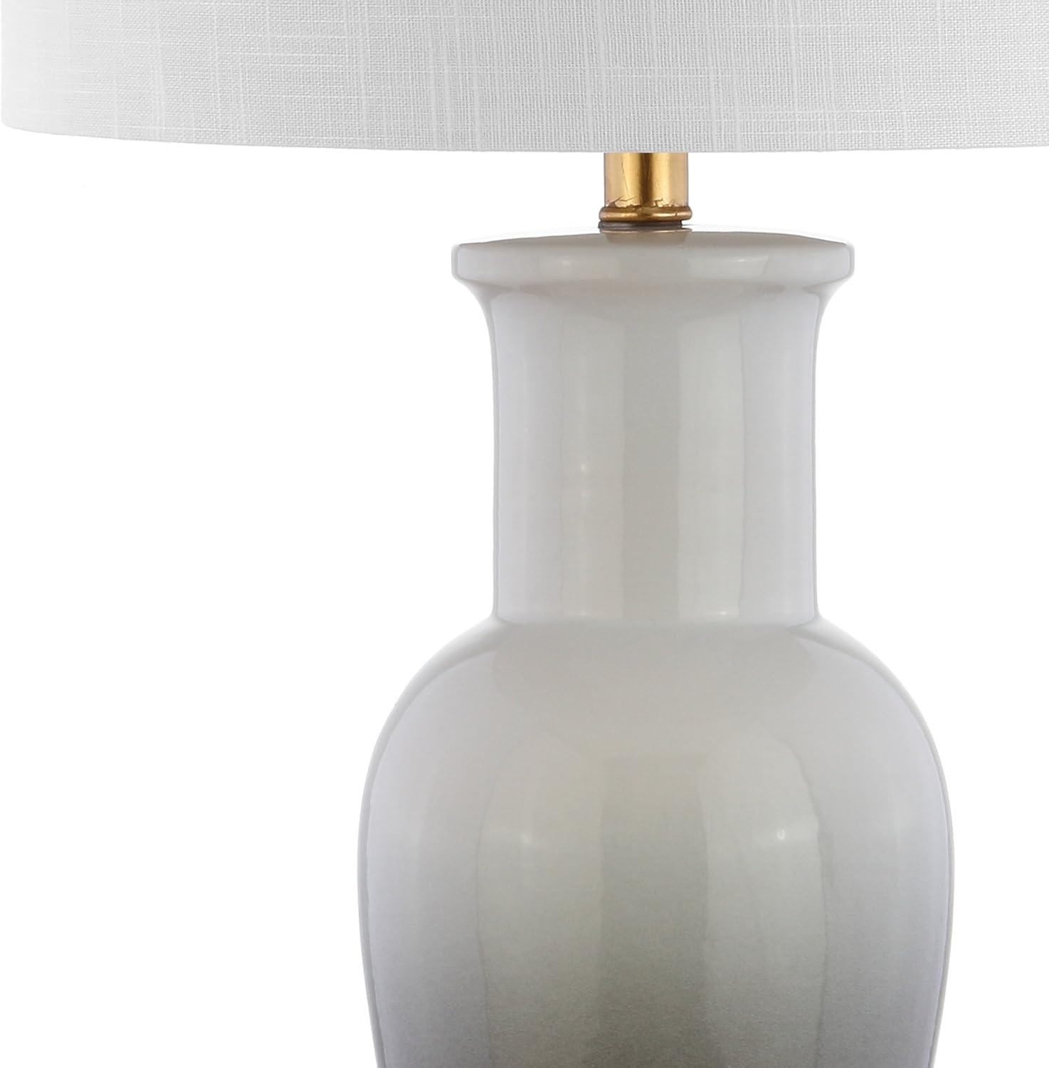 image:imageJONATHAN Y 315 WhiteGray Dip Dye Ceramic Table Lamp for Living Room Large Bedside Lamp for Bedroom with White Linen Drum Shade Traditional End Table Light LED Bulb JYL3017BGray