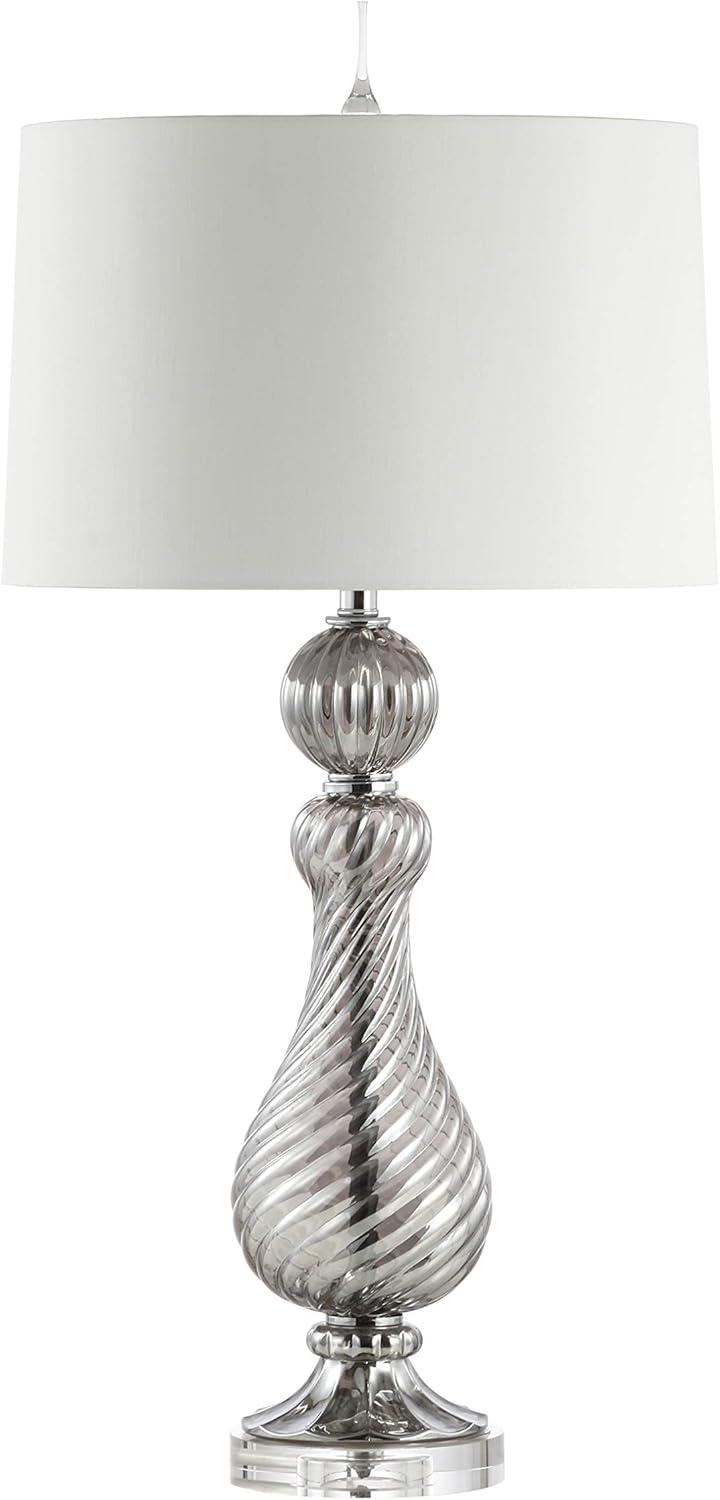 image:imageJONATHAN Y 32 Gray Murano Style Swirled Glass Table Lamp Glam Transitional Crystal Bedside Lamp with White Faux Silk Drum Shade for Living Room LED Bulb Included JYL2063A