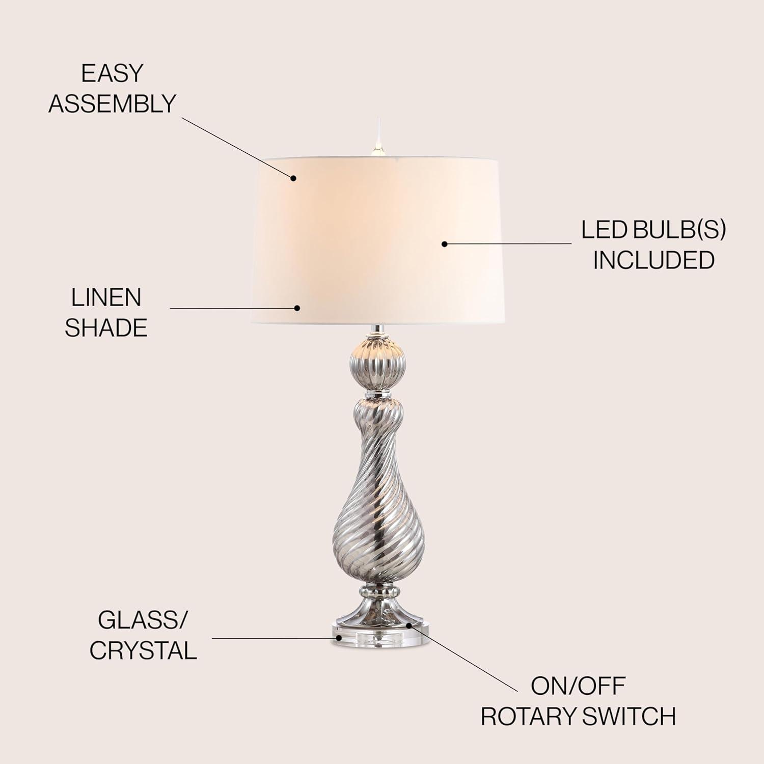 image:imageJONATHAN Y 32 Gray Murano Style Swirled Glass Table Lamp Glam Transitional Crystal Bedside Lamp with White Faux Silk Drum Shade for Living Room LED Bulb Included JYL2063A