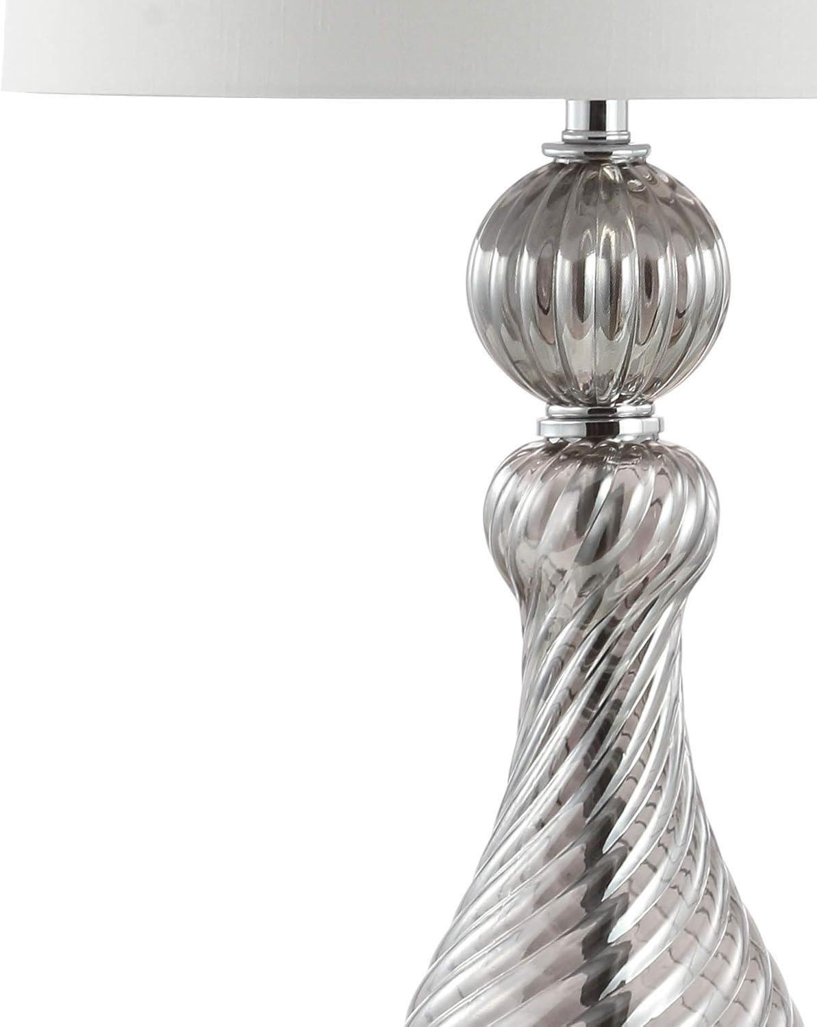 image:imageJONATHAN Y 32 Gray Murano Style Swirled Glass Table Lamp Glam Transitional Crystal Bedside Lamp with White Faux Silk Drum Shade for Living Room LED Bulb Included JYL2063A