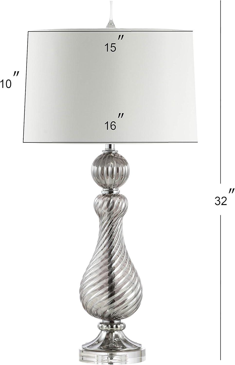 image:imageJONATHAN Y 32 Gray Murano Style Swirled Glass Table Lamp Glam Transitional Crystal Bedside Lamp with White Faux Silk Drum Shade for Living Room LED Bulb Included JYL2063A