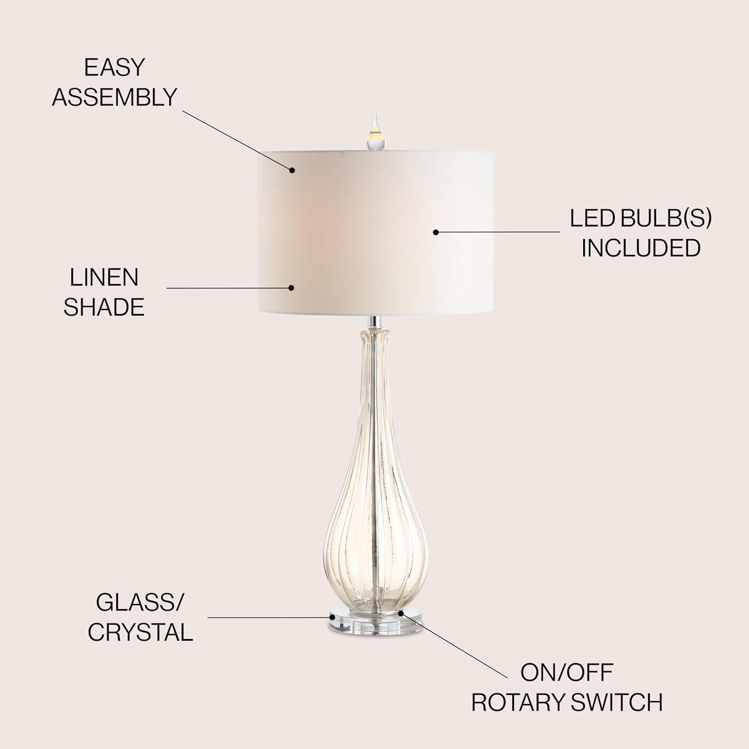 image:imageJONATHAN Y 3275 Champagne Glass Table Lamp Traditional Teardrop Crystal Bedside Lamp with White Faux Silk Drum Shade for Living Room UL Listed LED Bulb Included JYL2070A