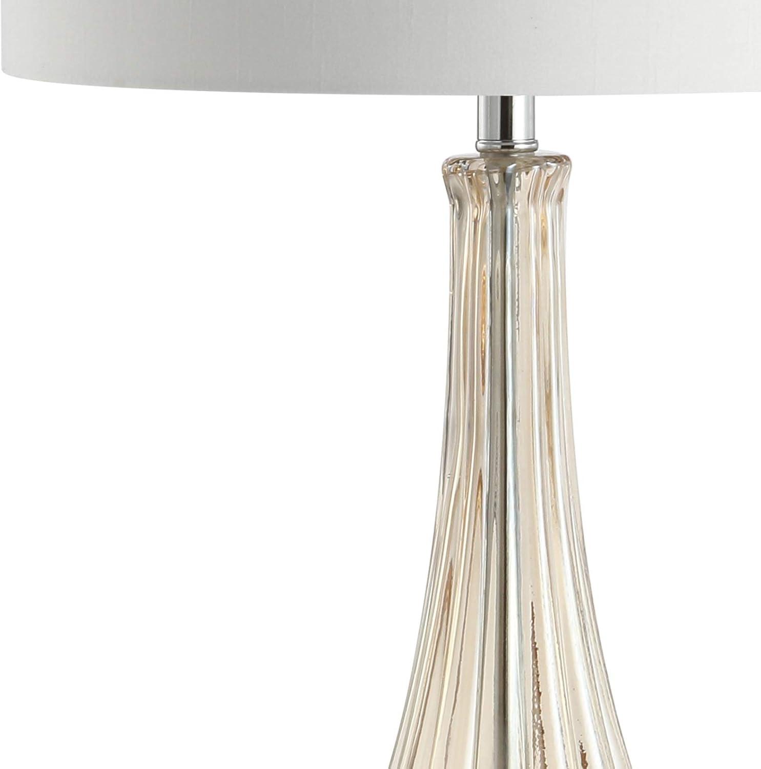 image:imageJONATHAN Y 3275 Champagne Glass Table Lamp Traditional Teardrop Crystal Bedside Lamp with White Faux Silk Drum Shade for Living Room UL Listed LED Bulb Included JYL2070A