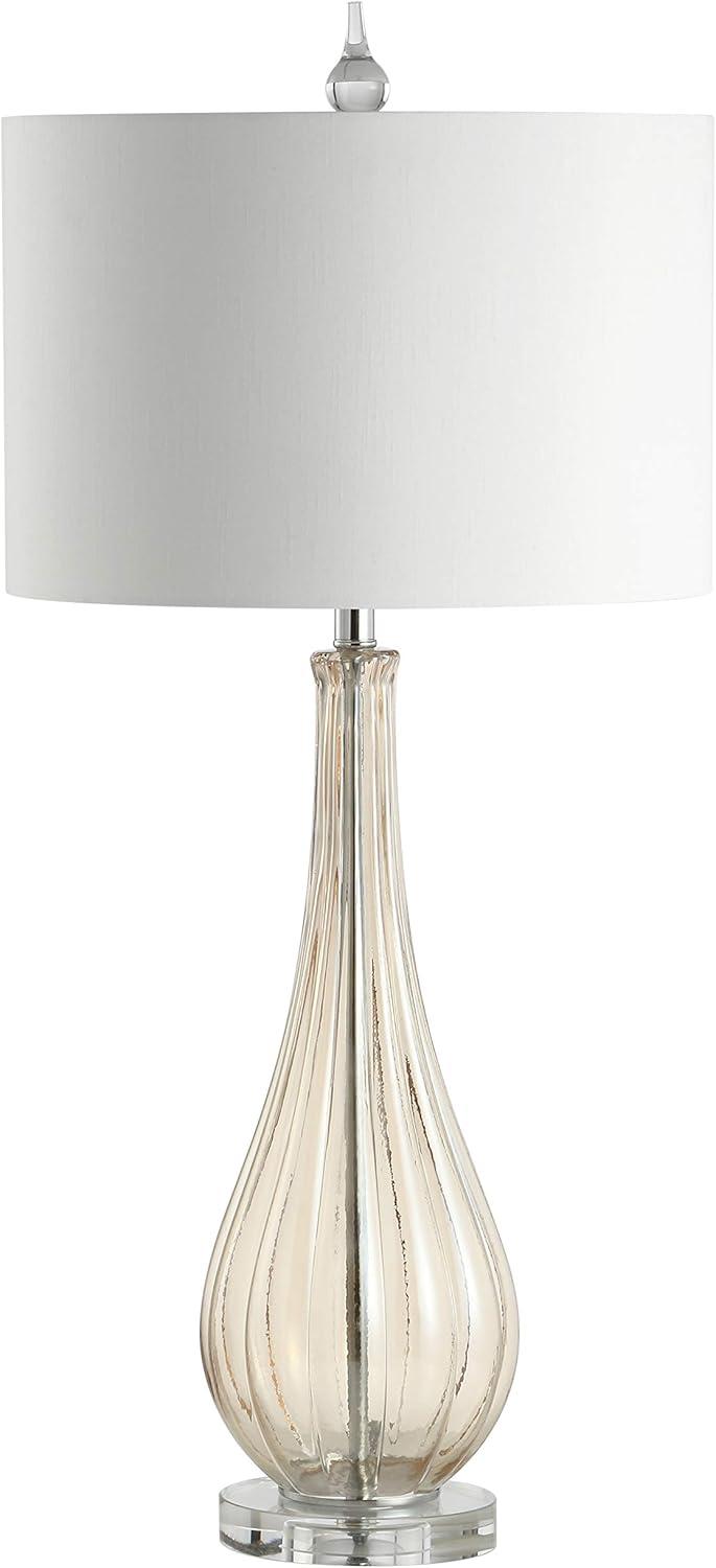 image:imageJONATHAN Y 3275 Champagne Glass Table Lamp Traditional Teardrop Crystal Bedside Lamp with White Faux Silk Drum Shade for Living Room UL Listed LED Bulb Included JYL2070A
