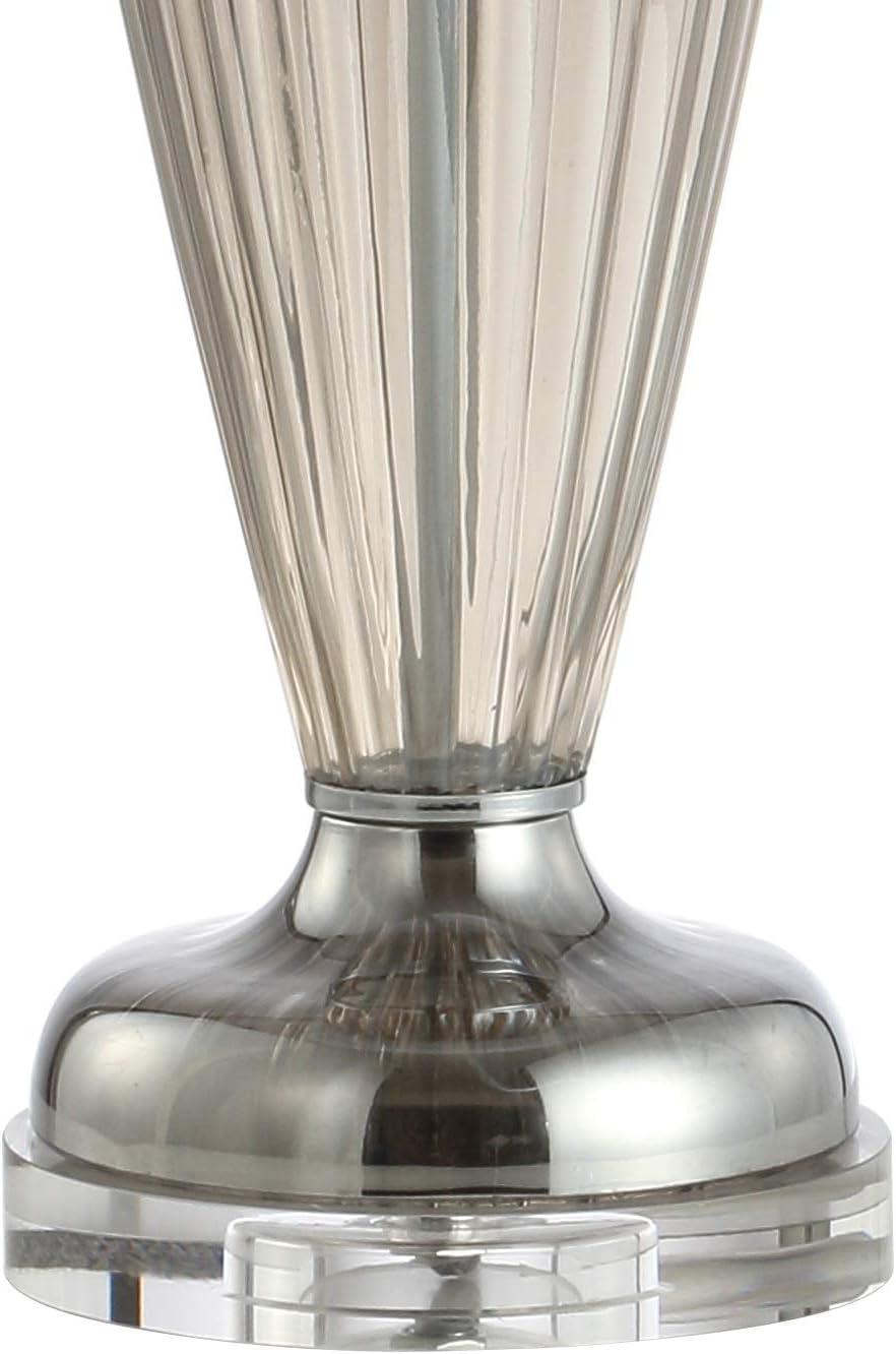 image:imageJONATHAN Y 335 Smoked Grey GlassCrystal Table Lamp Traditional Fluted Glass Column with White Faux Silk Drum Shade Chrome Base for Living Room LED Bulb Included JYL2066A