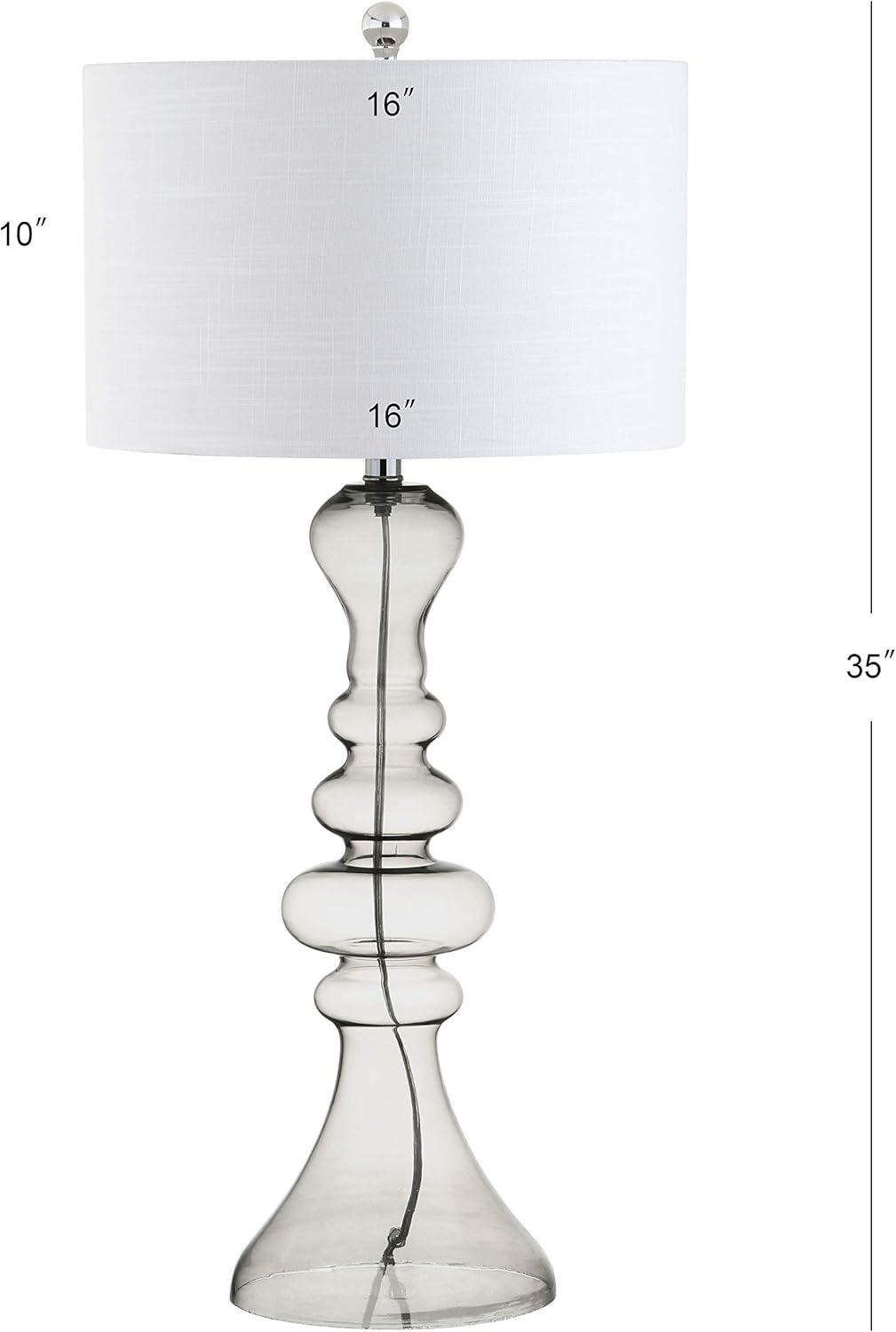 image:imageJONATHAN Y 35 Smoke Gray Curved Glass Table Lamp for Living Room Large Modern Bedside Lamp for Bedroom Nightstand White Linen Drum Shade LED Bulb Included JYL4012ESmoke Gray
