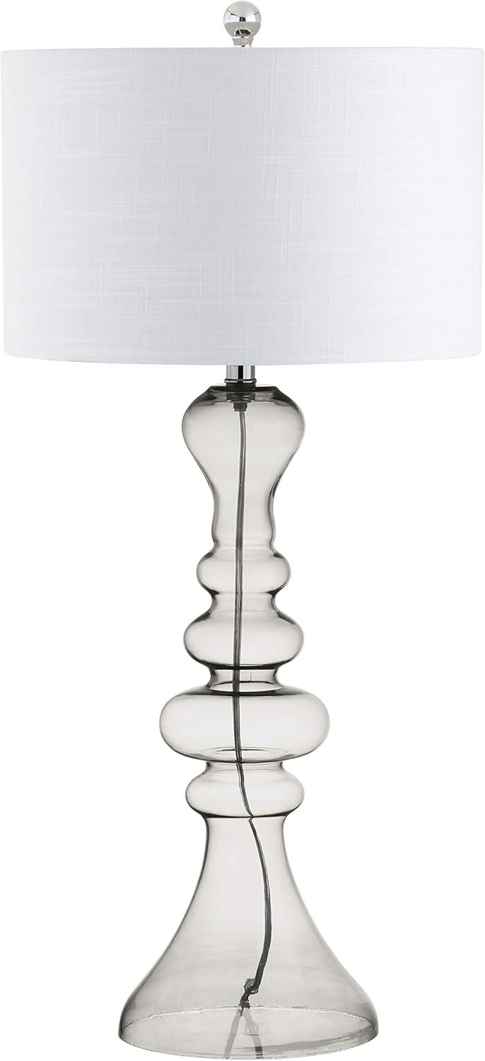 image:imageJONATHAN Y 35 Smoke Gray Curved Glass Table Lamp for Living Room Large Modern Bedside Lamp for Bedroom Nightstand White Linen Drum Shade LED Bulb Included JYL4012ESmoke Gray
