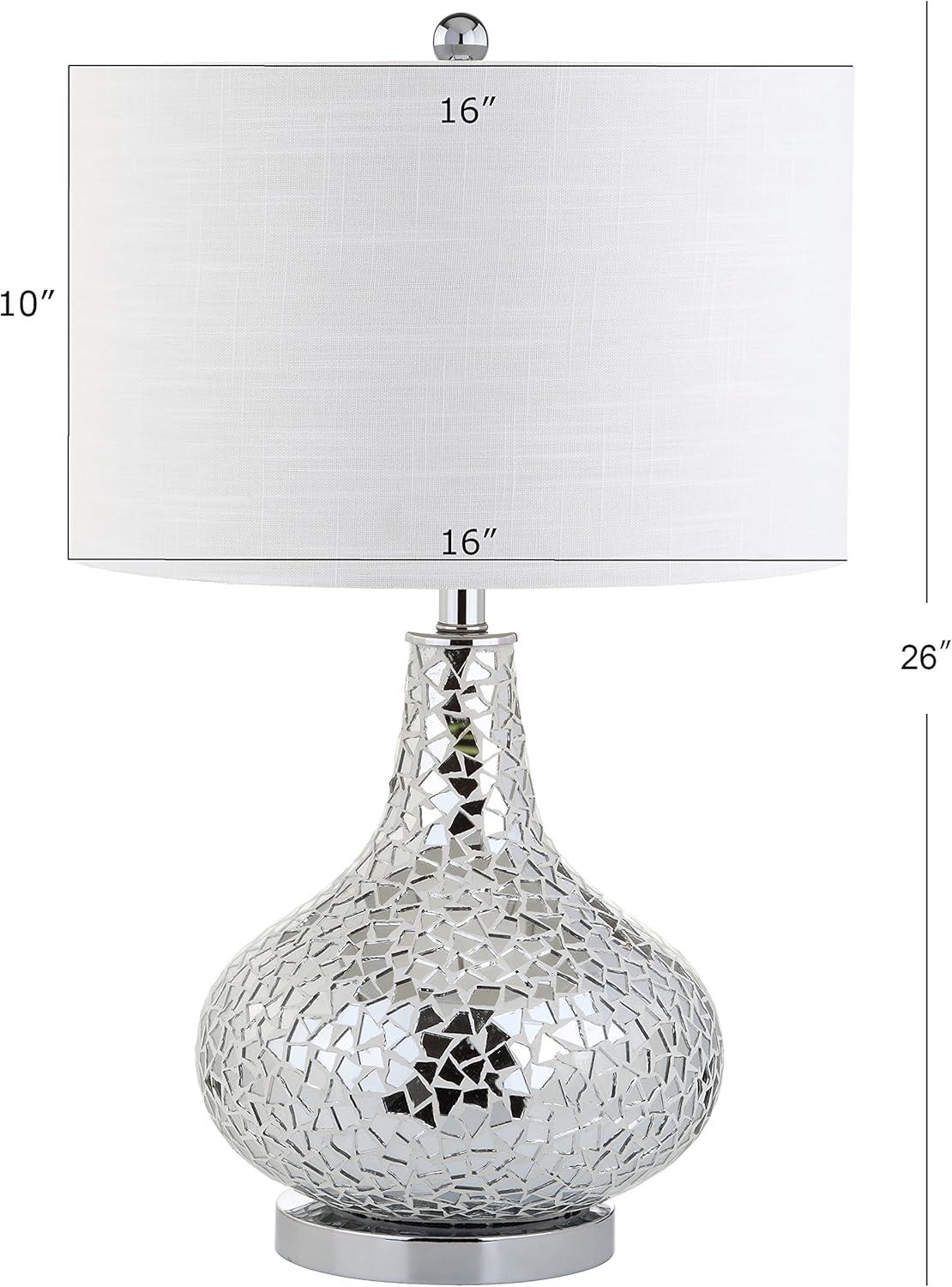 image:imageJONATHAN Y JYL1056A Emilia 26 Mirrored Mosaic LED Table Lamp Contemporary Glam Bedside Desk Nightstand Lamp for Bedroom Living Room Office College Bookcase LED Bulb Included Silver