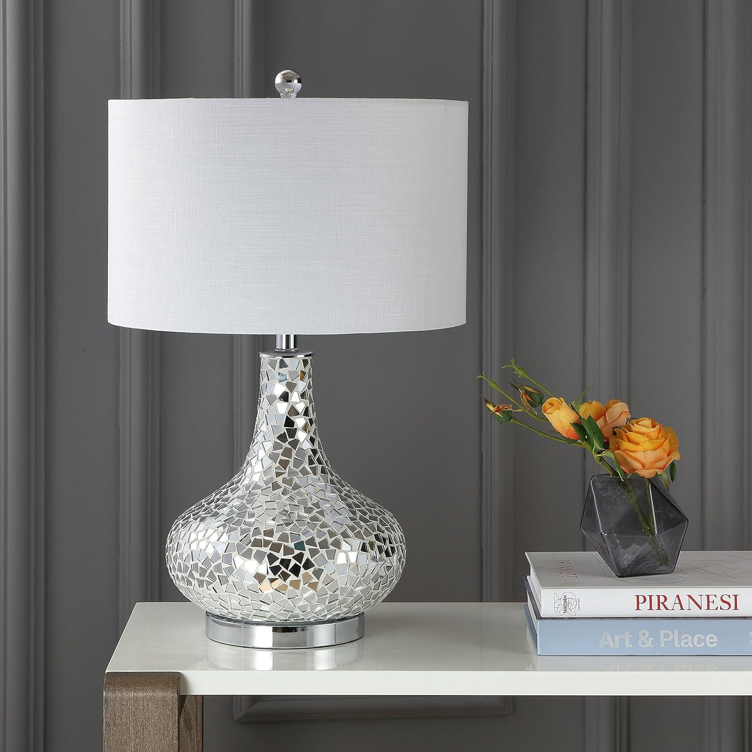 image:imageJONATHAN Y JYL1056A Emilia 26 Mirrored Mosaic LED Table Lamp Contemporary Glam Bedside Desk Nightstand Lamp for Bedroom Living Room Office College Bookcase LED Bulb Included Silver