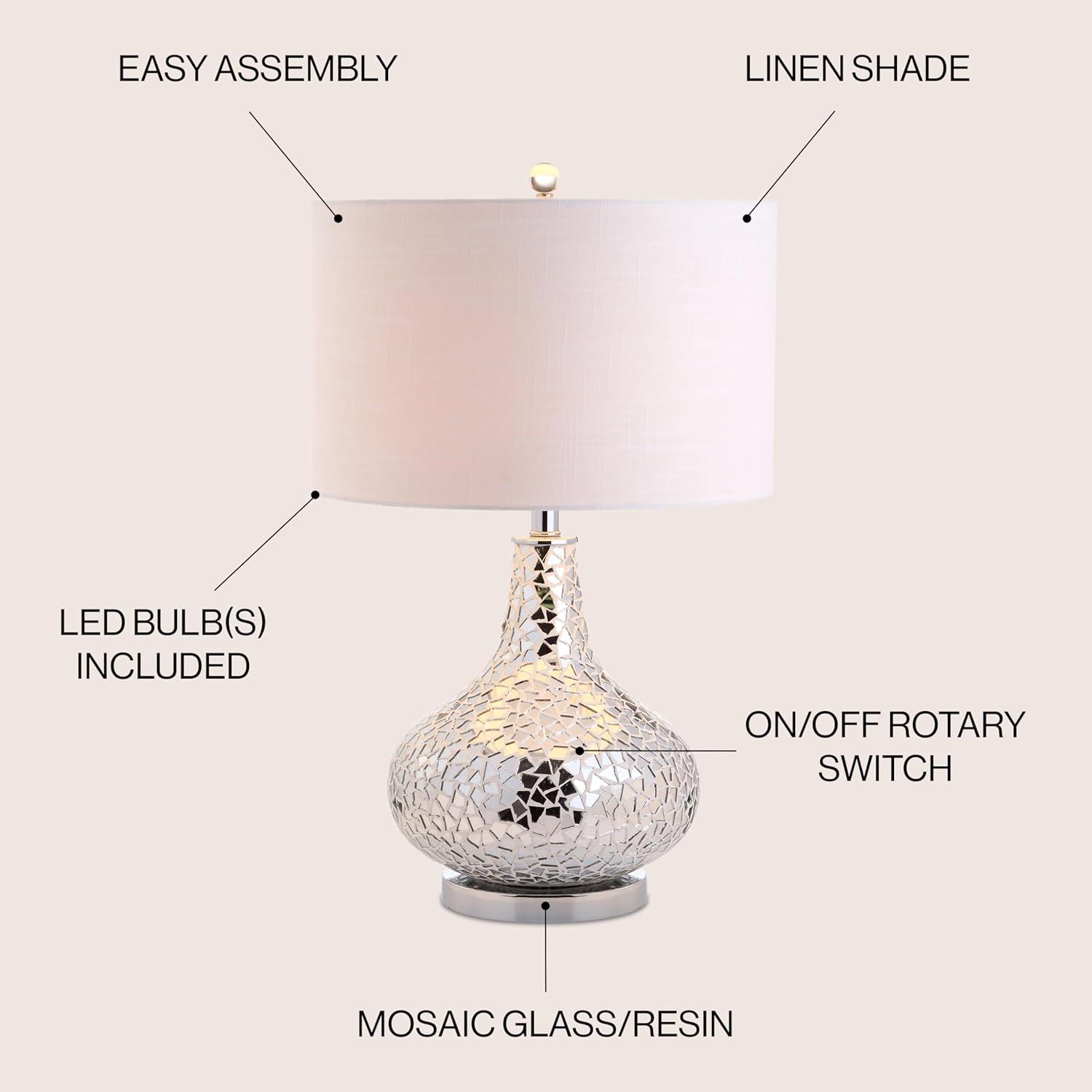 image:imageJONATHAN Y JYL1056A Emilia 26 Mirrored Mosaic LED Table Lamp Contemporary Glam Bedside Desk Nightstand Lamp for Bedroom Living Room Office College Bookcase LED Bulb Included Silver