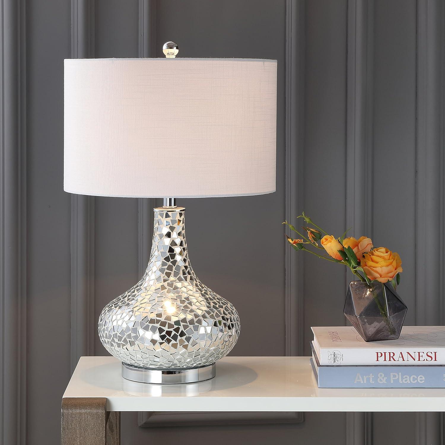image:imageJONATHAN Y JYL1056A Emilia 26 Mirrored Mosaic LED Table Lamp Contemporary Glam Bedside Desk Nightstand Lamp for Bedroom Living Room Office College Bookcase LED Bulb Included Silver