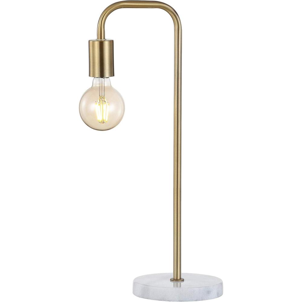 image:imageJONATHAN Y 205 Brass Gold Minimalist Glam Metal and Marble LED Table Lamp Modern Industrial Pipe Desk Lamp for Bedroom Office Nightstand White Marble Base LED Bulb Included JYL1094A