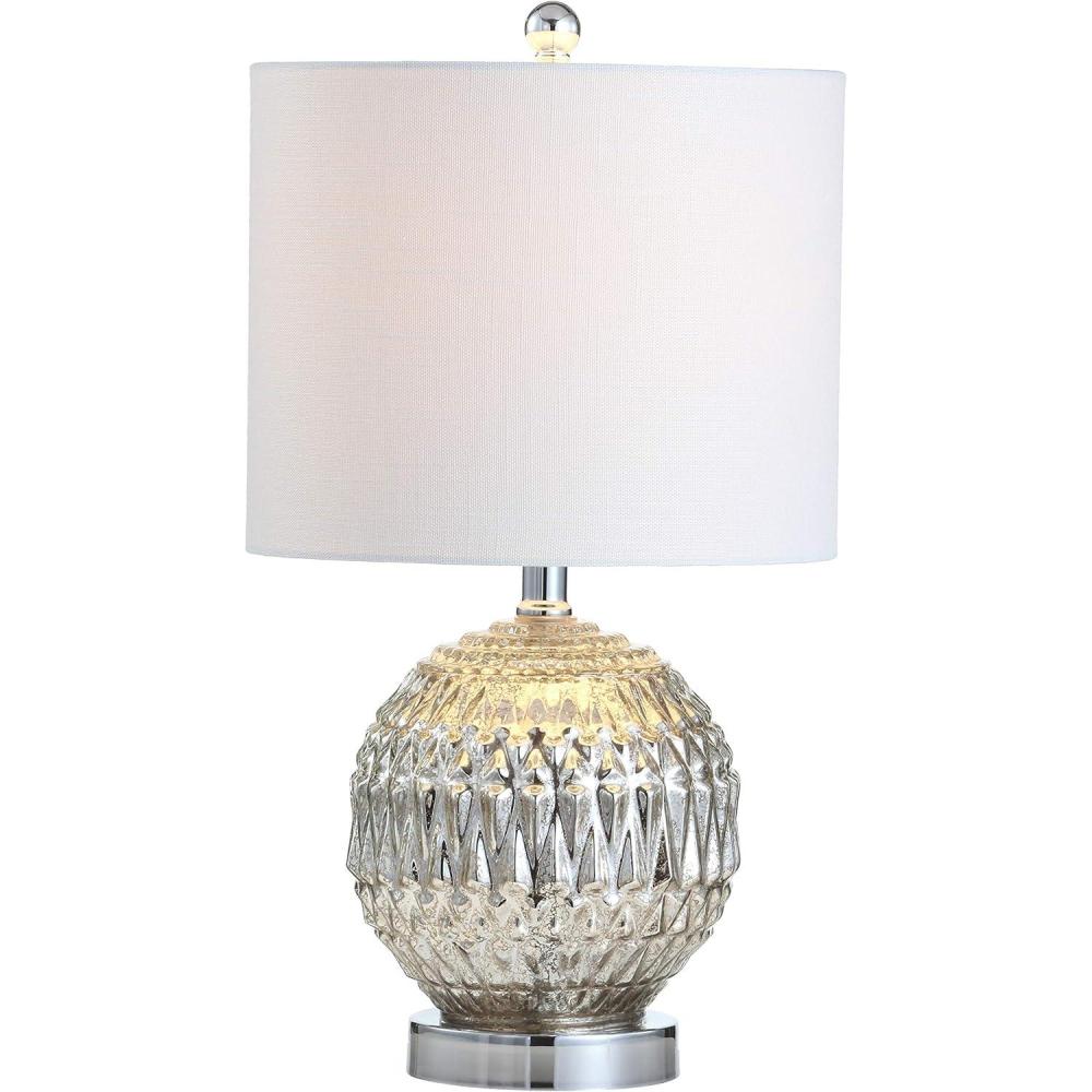 image:imageJONATHAN Y 205 Silver Mercury Glass Table Lamp Contemporary Chrome Sphere Metal Base with Ivory Linen Shade for Bedroom Living Room Nightstand LED Bulb Included JYL1041A