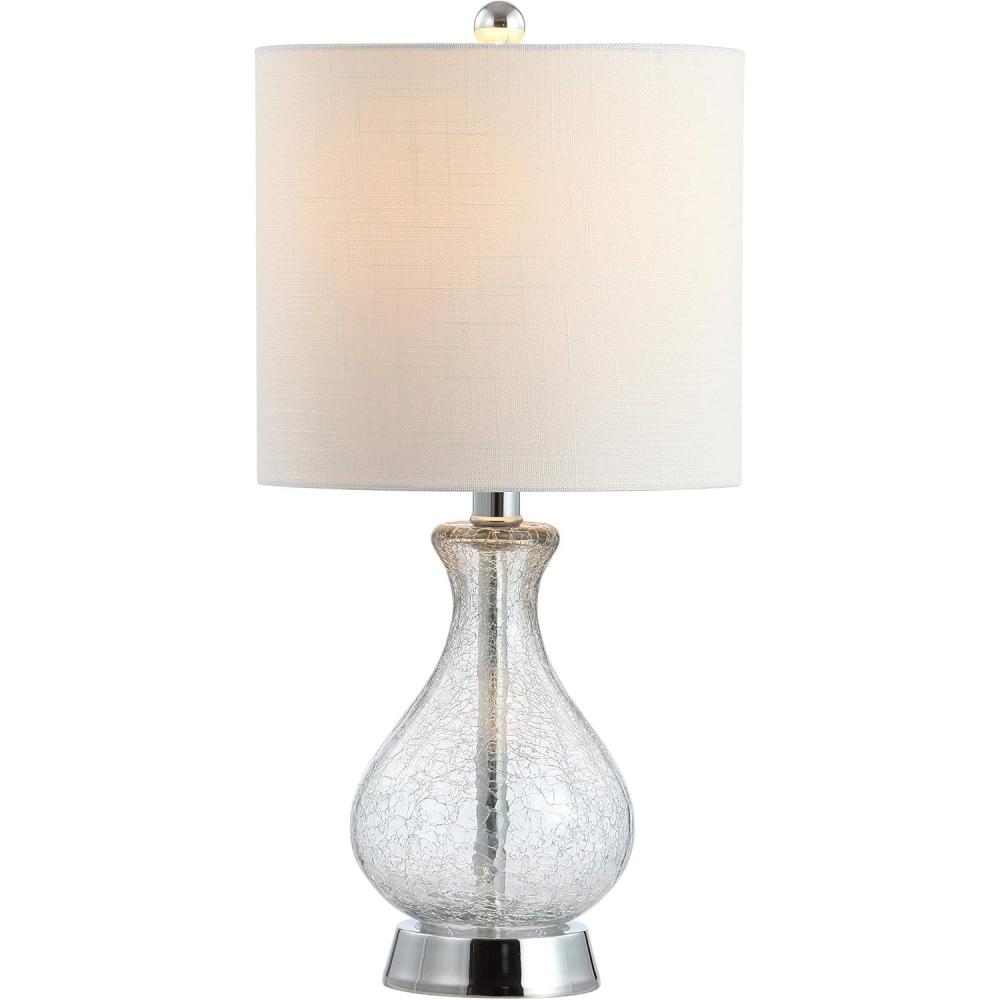 image:imageJONATHAN Y 21 Chrome and Crackled Glass Table Lamp Contemporary Artisanal Metal Bedside Lamp for Living Room White Linen Shade UL Listed LED Bulb Included JYL4035A