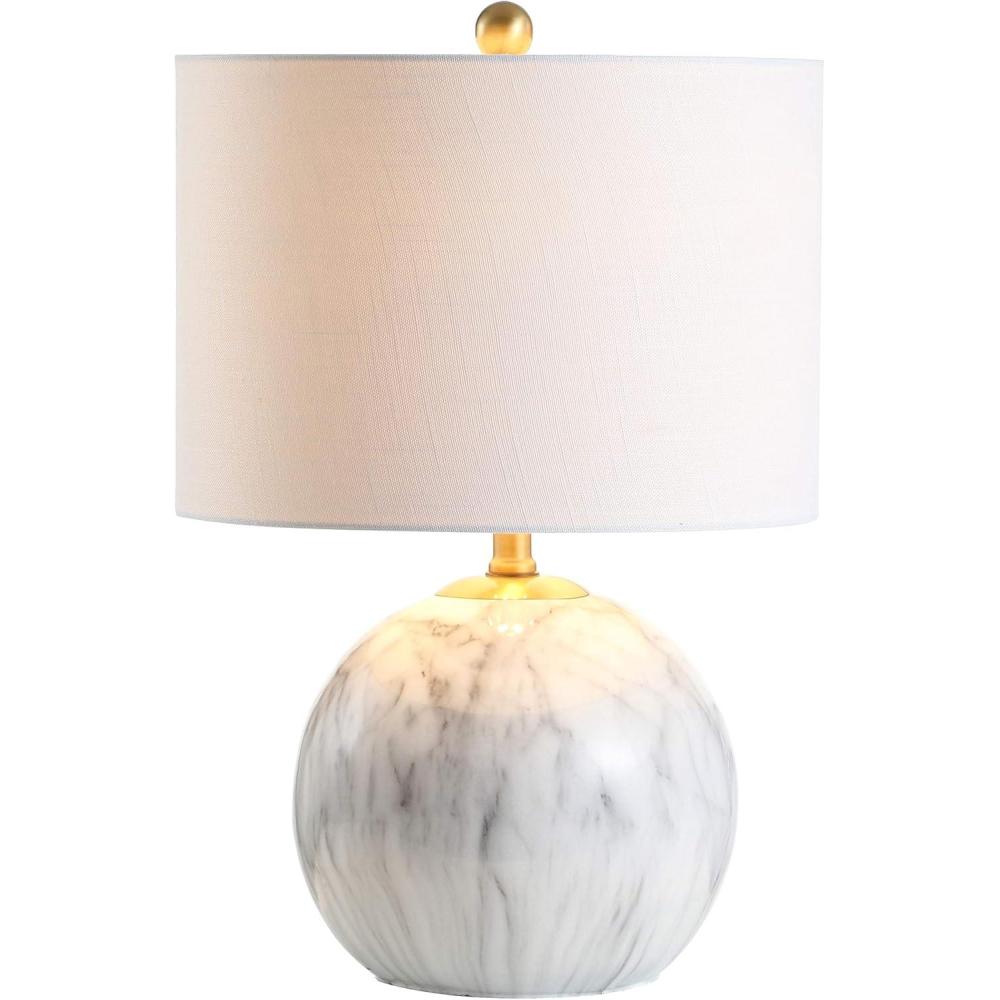 image:imageJONATHAN Y 215 WhiteBrass Gold Faux Marble Resin Table Lamp Glam Geometric Sphere Base for Living Room Bedroom White Linen Drum Shade UL Listed LED Bulb Included JYL1064A