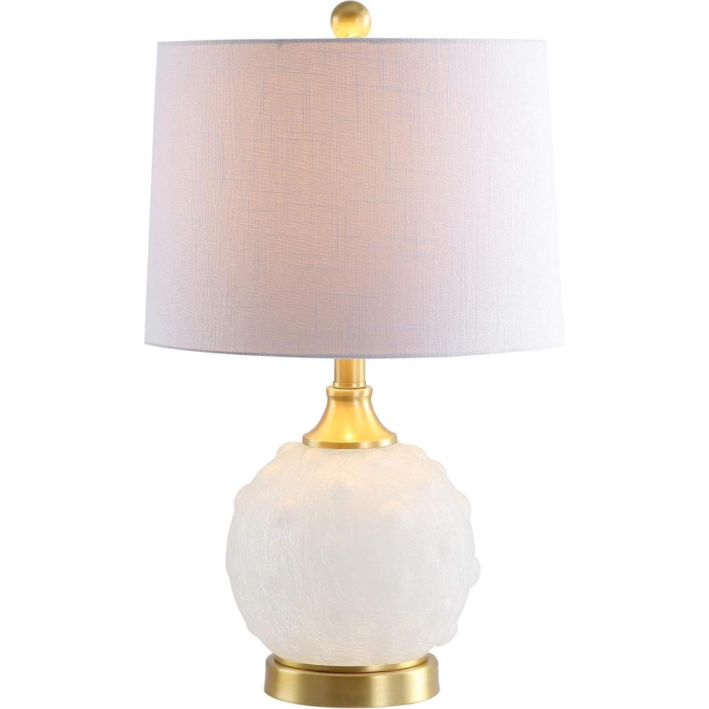 image:imageJONATHAN Y 22 WhiteBrass Gold Dotted Glass Table Lamp Contemporary Metal Bedside Lamp with White Linen Drum Shade for Living Room Bedroom LED Bulb Included UL Listed JYL6200A