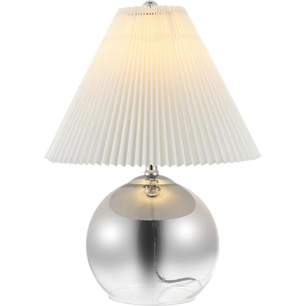 image:imageJONATHAN Y 225 Smoke GradientChrome Glass Table Lamp for Living Room Bedroom MidCentury Modern Glam Globe Lamp with White Linen Pleated Shade LED Bulb Included JYL1139A