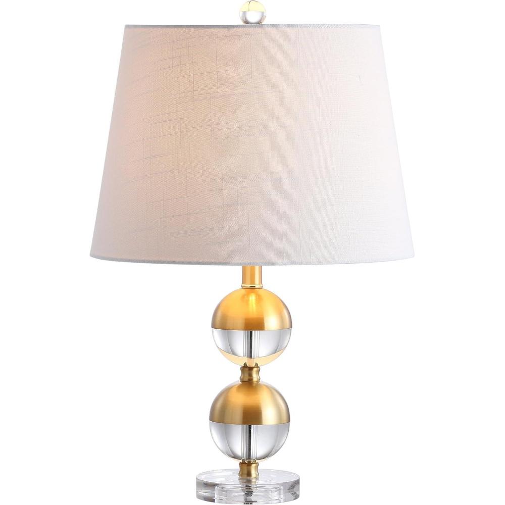 image:imageJONATHAN Y 23 Brass Gold and Clear Crystal Mini Table Lamp Modern Contemporary Bedside Lamp for Living Room Bedroom White Linen Drum Shade LED Bulb Included JYL5019A
