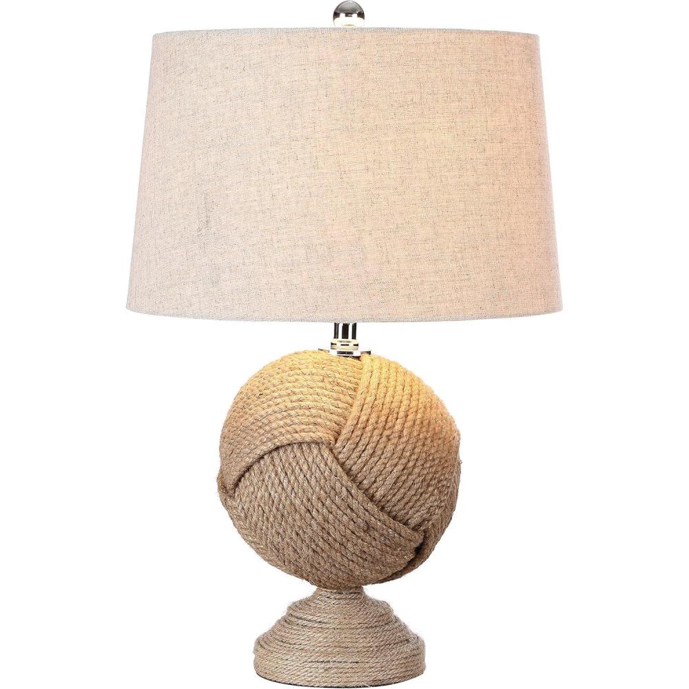 image:imageJONATHAN Y 24 Brown Monkeys Fist Knotted Rope LED Table Lamp Coastal Farmhouse Nautical Lamp for Living Room Bedroom Gray Linen Shade UL Listed LED Bulb Included JYL1005A