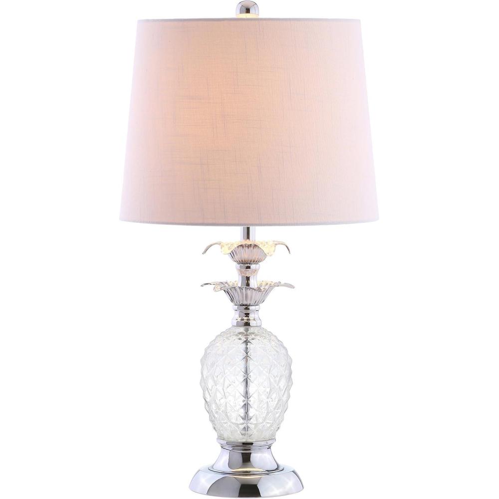 image:imageJONATHAN Y 24 Clear Glass Pineapple LED Table Lamp Chrome Accents Traditional Coastal Nightstand Lamp for Living Room Bedroom White Linen Shade LED Bulb Included JYL1078A