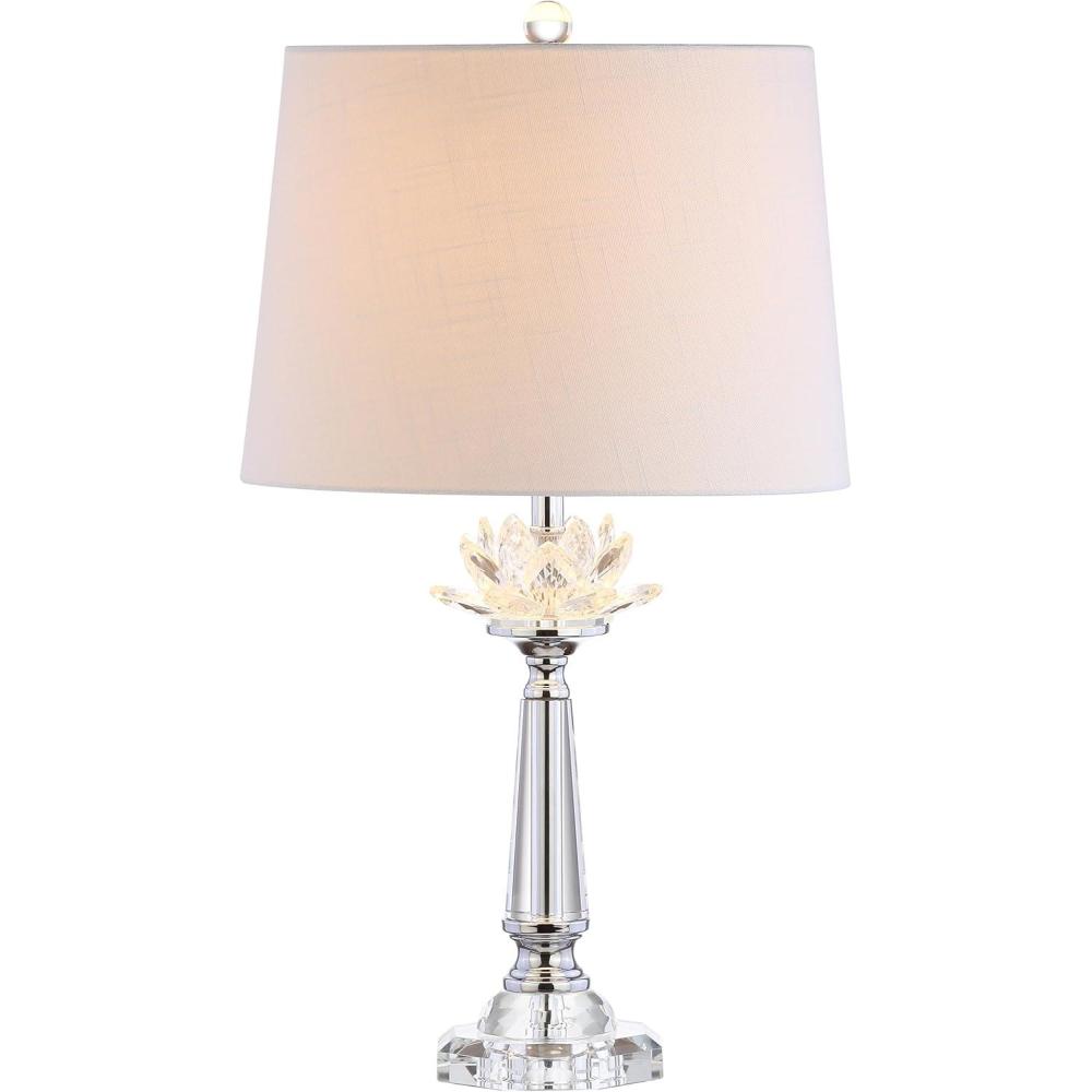 image:imageJONATHAN Y 245 Clear Crystal LED Table Lamp Hollywood Regency Modern Glam Candlestick Lamp with White Linen Drum Shade for Living Room Bedroom LED Bulb Included JYL2016A