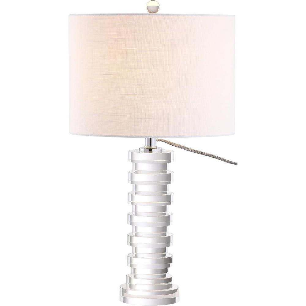 image:imageJONATHAN Y 25 Clear Crystal Staggered Geometric Column LED Table Lamp Modern Glam Bedside Lamp for Living Room Bedroom White Linen Drum Shade Chrome LED Bulb Included JYL5020A