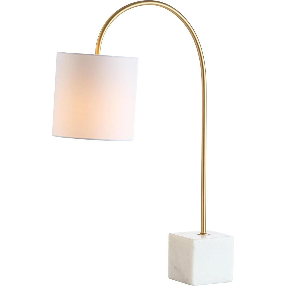 image:imageJONATHAN Y 25 Marble and Brass Gold Modern Arched Table Lamp Contemporary Iron Desk Lamp with White Linen Drum Shade for Bedroom Living Room LED Bulb Included JYL5023A