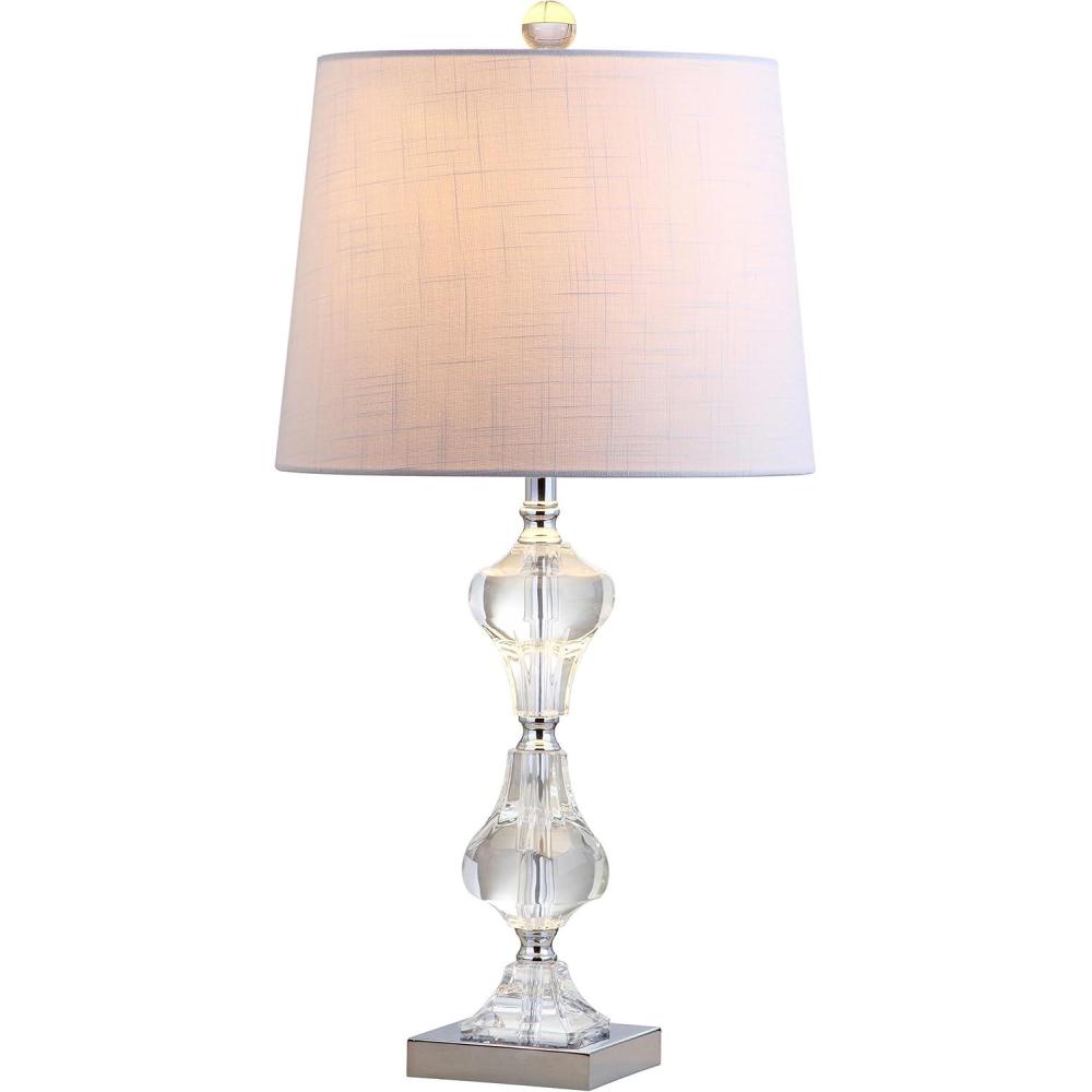 image:imageJONATHAN Y 26 Clear Crystal Column Table Lamp Glam Transitional Chrome Metal Lamp with White Linen Shade for Living Room Bedroom Nightstand LED Bulb Included JYL2038A