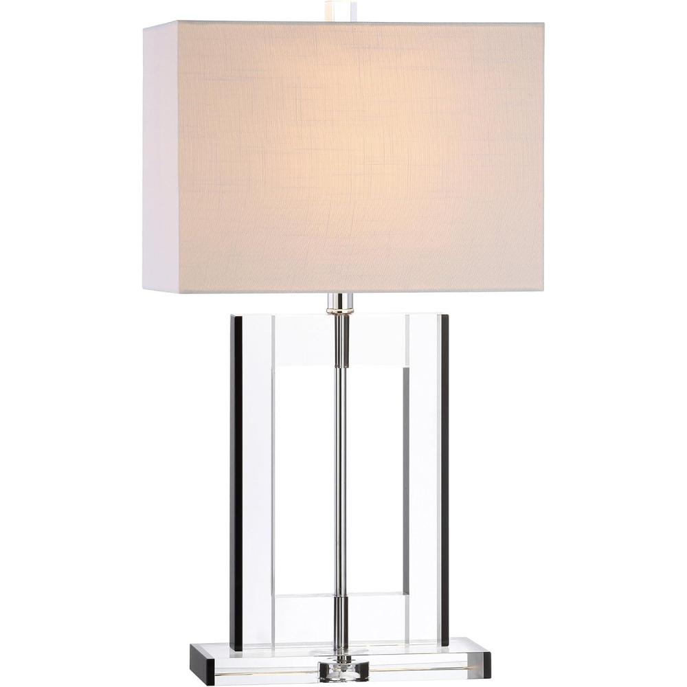 image:imageJONATHAN Y 26 Clear and Black Crystal Table Lamp Modern Geometric Glam Glass Lamp with White Linen Drum Shade for Living Room Bedroom Nightstand LED Bulb Included JYL2015A
