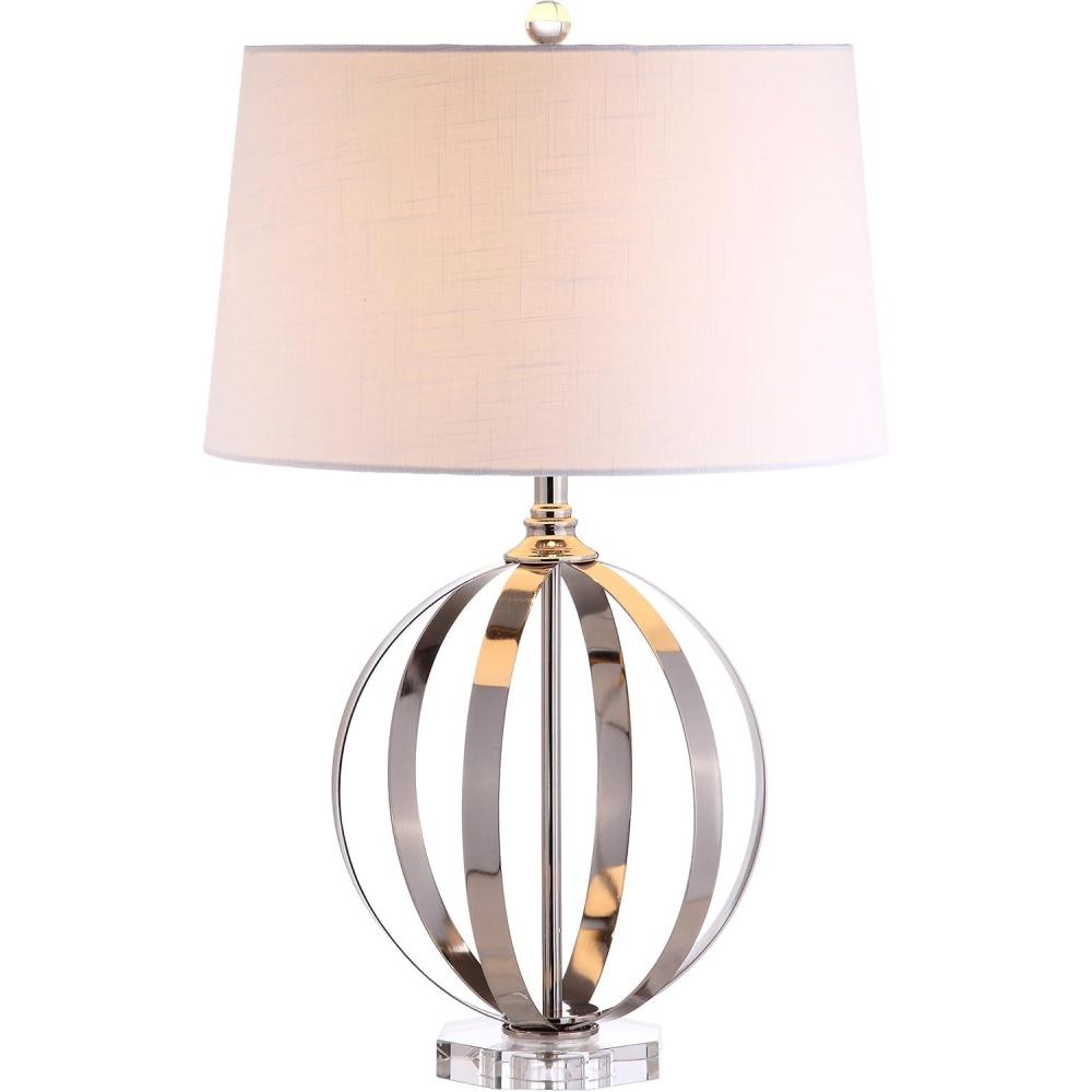 image:imageJONATHAN Y 26 Polished Nickel Metal Orb LED Table Lamp Modern Contemporary Iron and Crystal Base White Linen Drum Shade for Living Room Bedroom LED Bulb Included JYL1086A