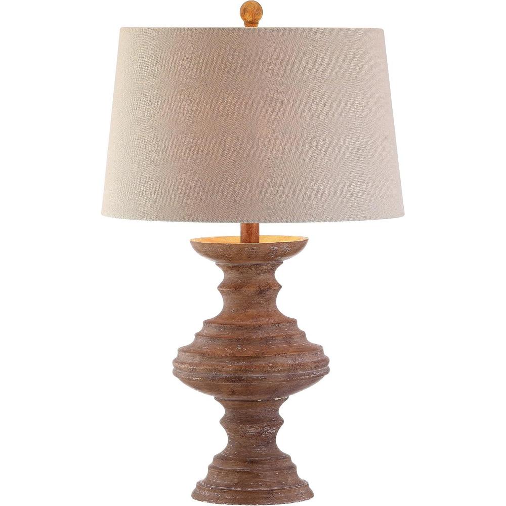 image:imageJONATHAN Y 265 Brown Faux Bois Resin Table Lamp Traditional Wood Turned Design for Living Room Bedroom Light Taupe Linen Shade LED Bulb Included UL Listed JYL1001A