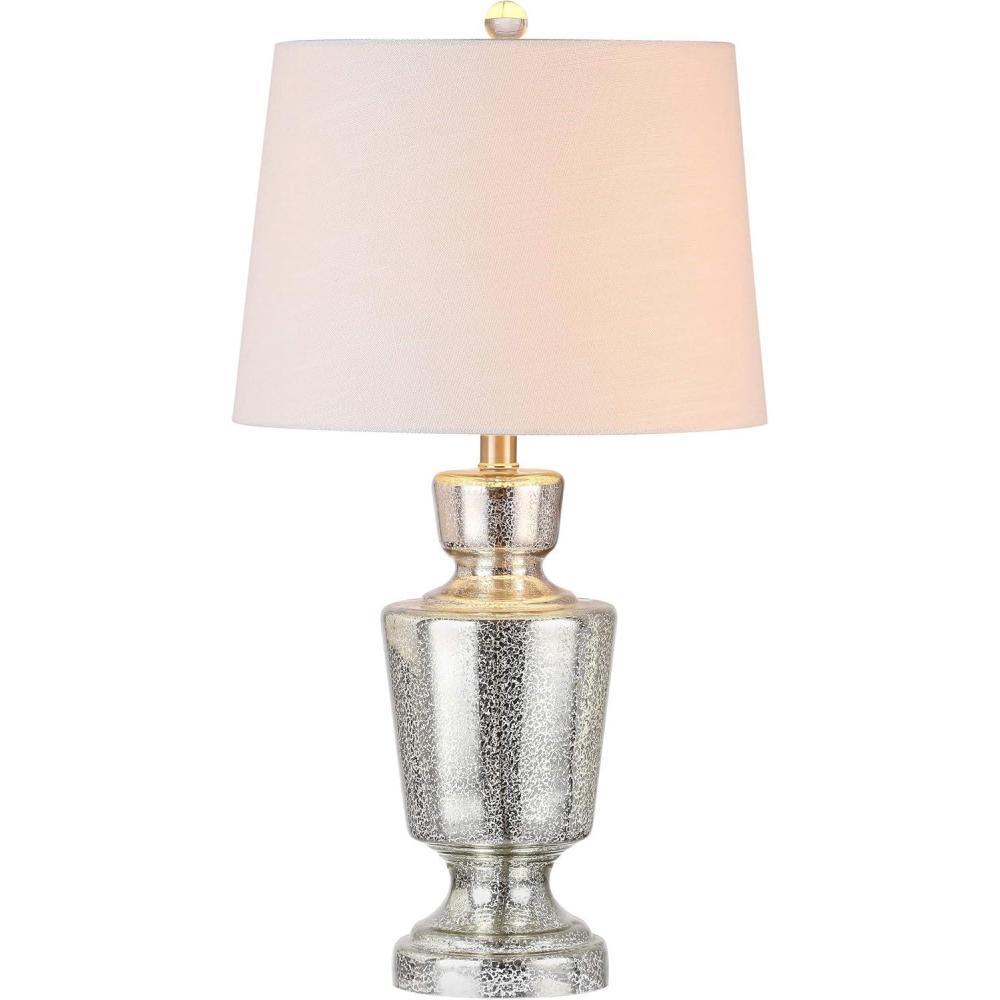 image:imageJONATHAN Y 265 Mercury Silver Glass Table Lamp for Living Room Bedroom Traditional Urn Bedside Lamp with White Linen Empire Shade UL Listed LED Bulb Included JYL2002A