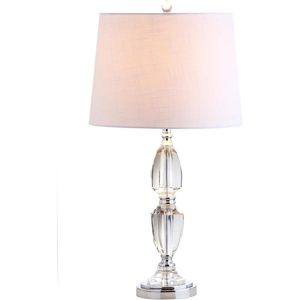 image:imageJONATHAN Y 27 Clear Crystal LED Table Lamp Traditional French Country Chrome Nightstand Lamp with White Linen Drum Shade for Living Room LED Bulb Included JYL2039A