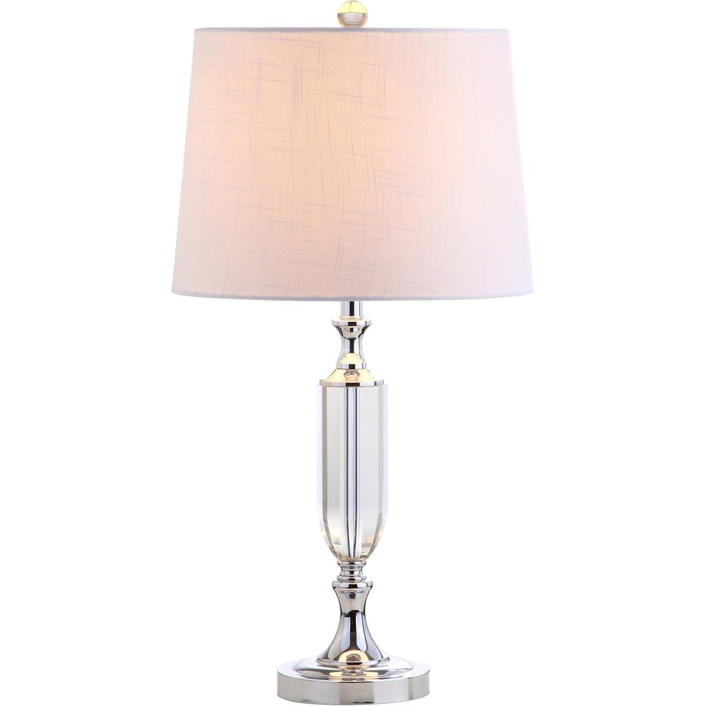 image:imageJONATHAN Y 27 Clear Fluted Crystal LED Table Lamp Glam Traditional Chrome Bedside Lamp for Living Room Bedroom White Linen Empire Shade LED Bulb Included JYL2046A