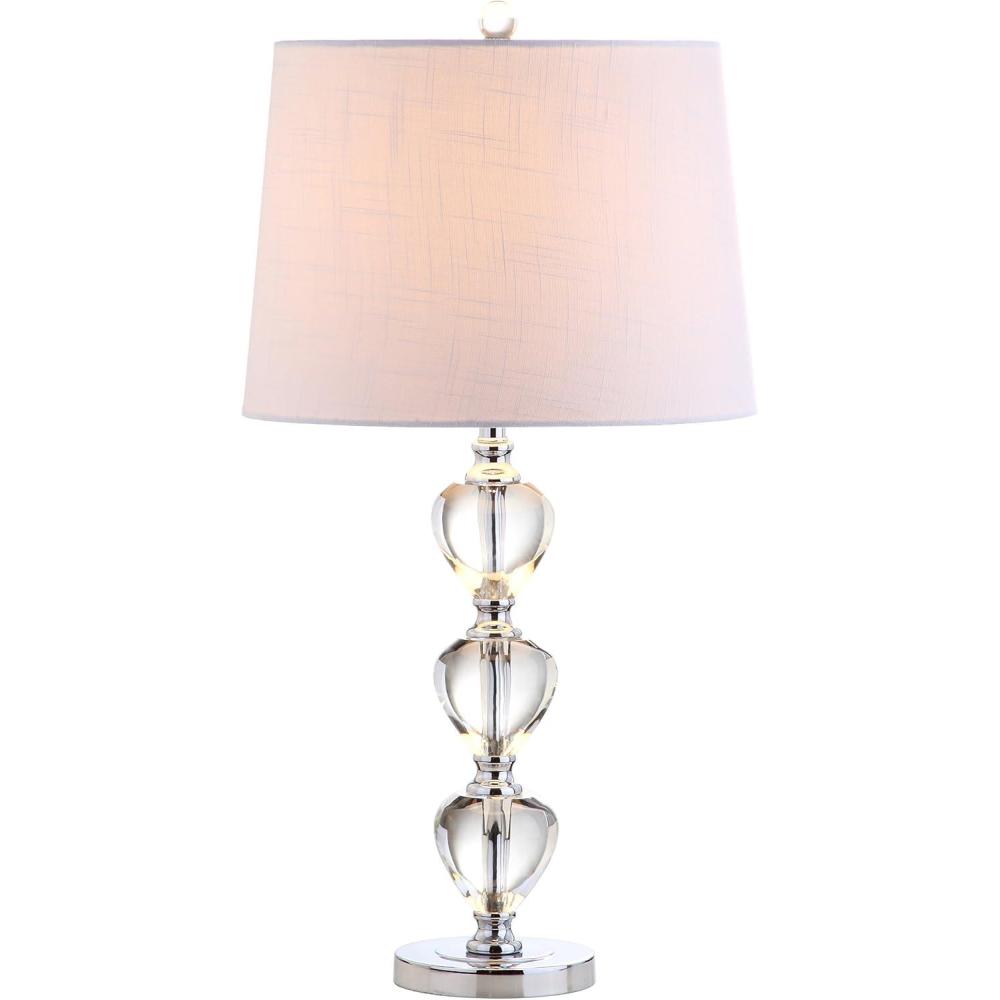 image:imageJONATHAN Y 27 ClearChrome Traditional Crystal LED Table Lamp Elegant Column Bedside Lamp for Living Room Bedroom White Linen Shade UL Listed LED Bulb Included JYL2042A
