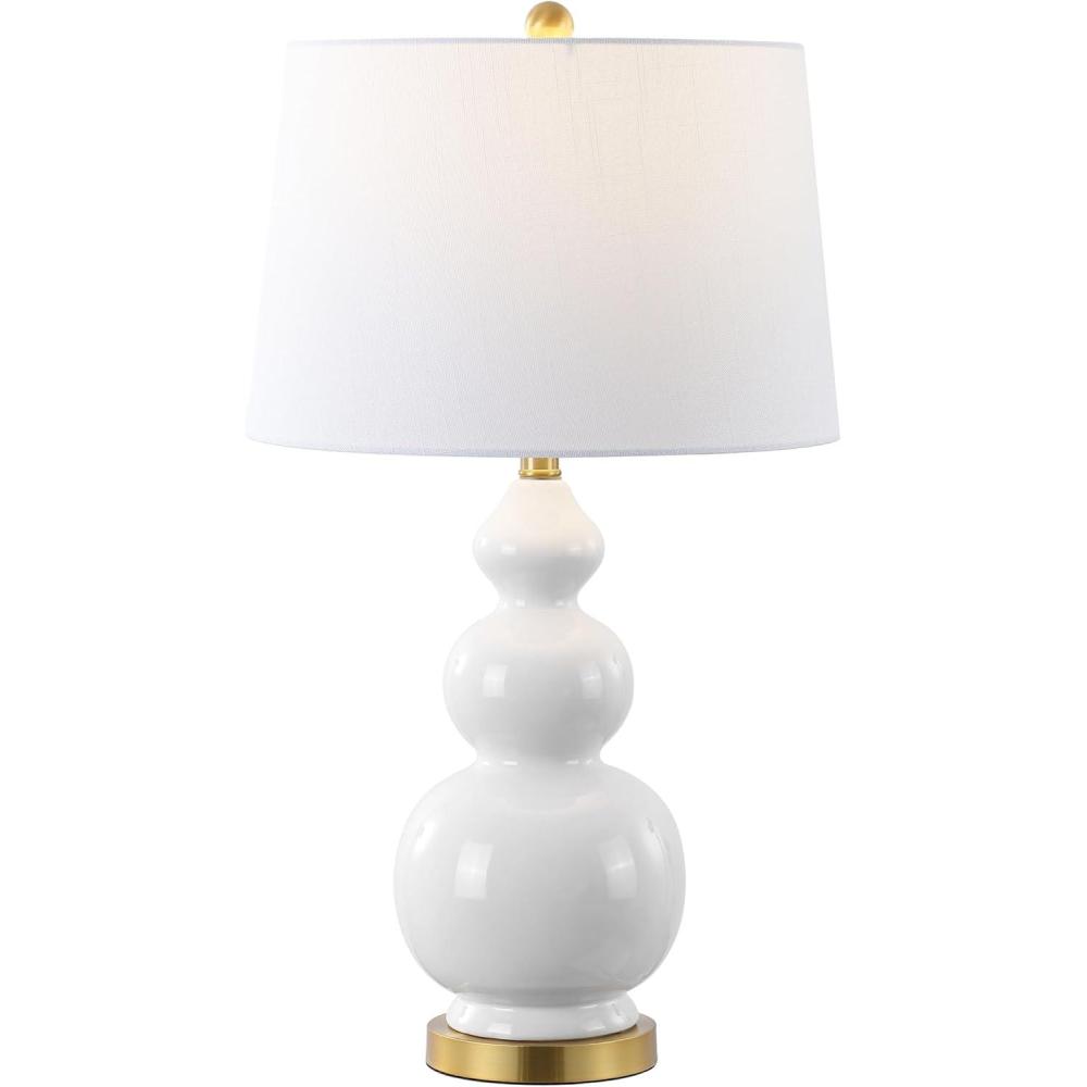 image:imageJONATHAN Y 275 WhiteBrass Gold Modern Ceramic Gourd Table Lamp for Living Room Large Bedside Nightstand Lamp for Bedroom White Linen Drum Shade LED Bulb Included JYL4023DWhite