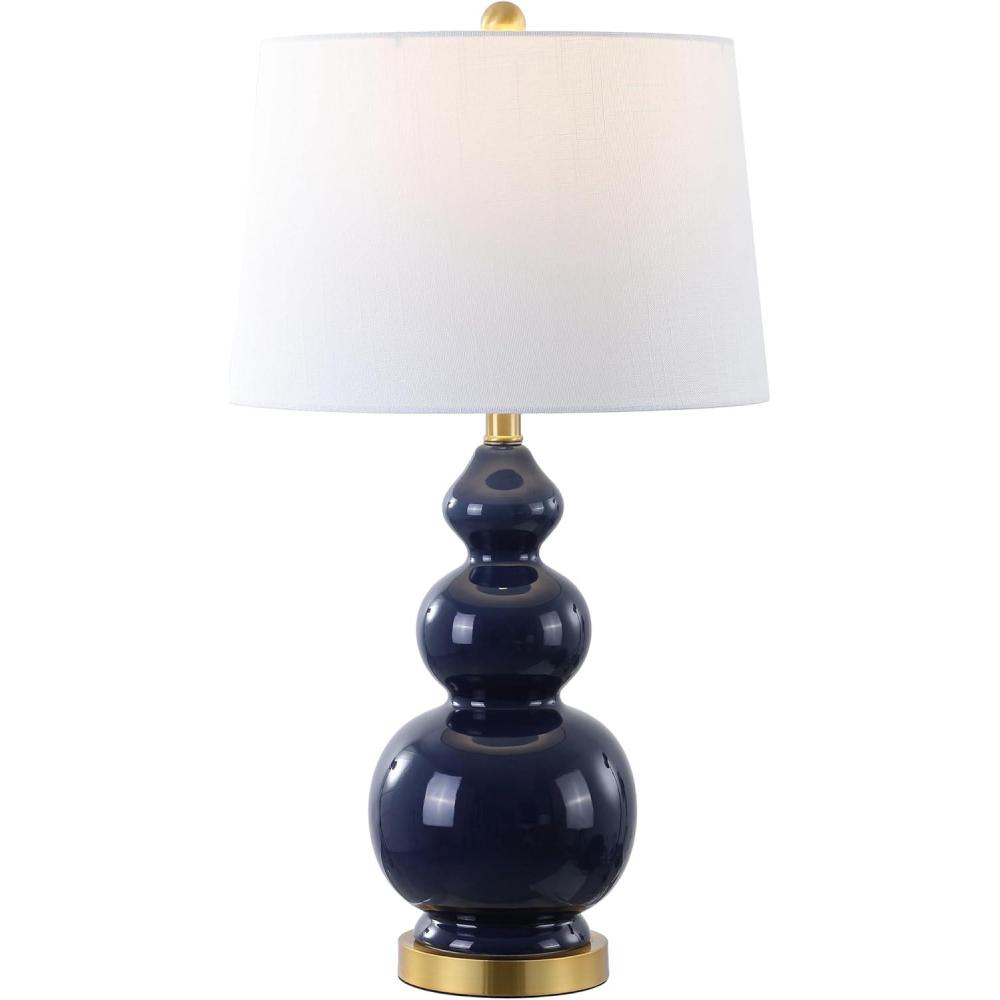 image:imageJONATHAN Y 275 WhiteBrass Gold Modern Ceramic Gourd Table Lamp for Living Room Large Bedside Nightstand Lamp for Bedroom White Linen Drum Shade LED Bulb Included JYL4023DNavy
