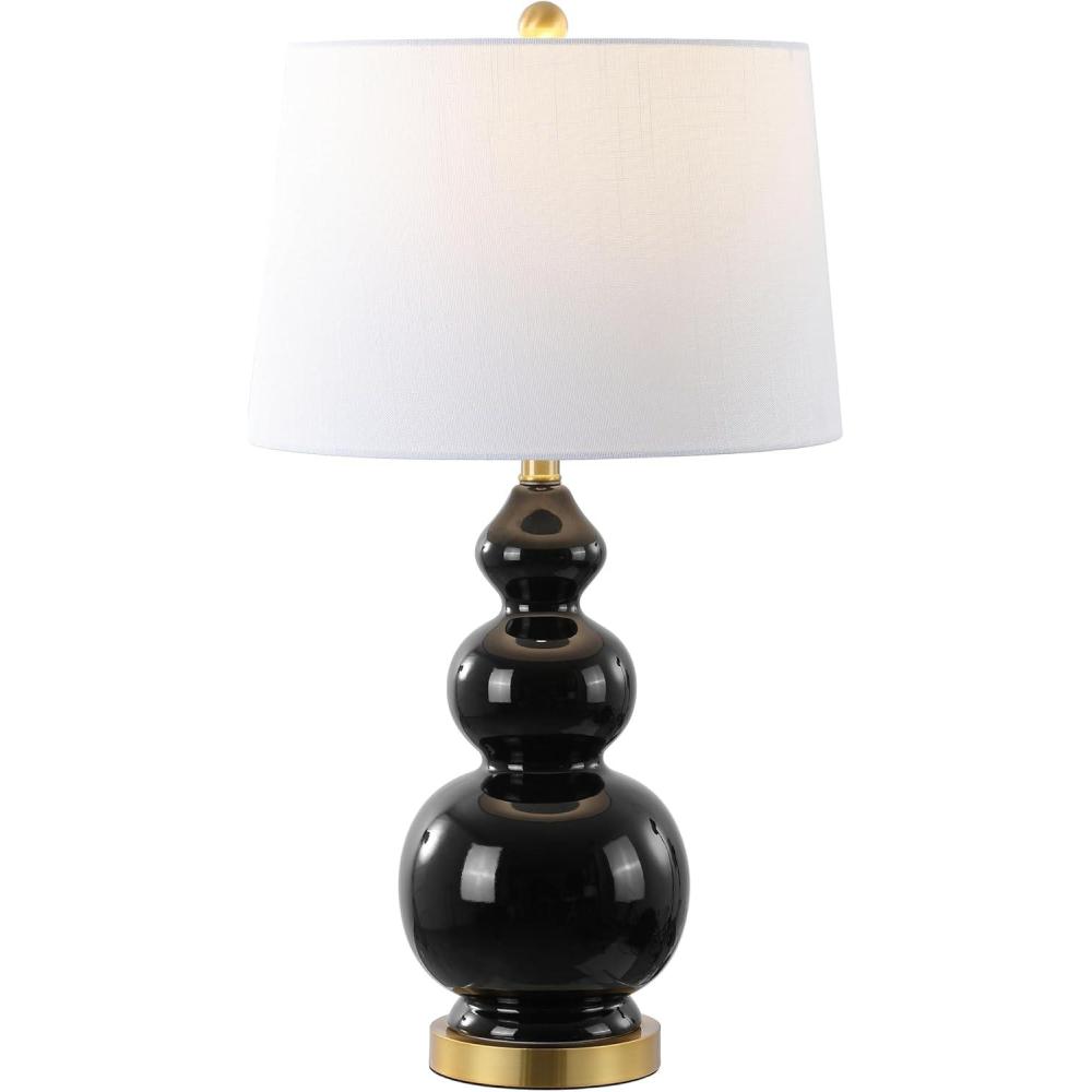 image:imageJONATHAN Y 275 WhiteBrass Gold Modern Ceramic Gourd Table Lamp for Living Room Large Bedside Nightstand Lamp for Bedroom White Linen Drum Shade LED Bulb Included JYL4023DBlack