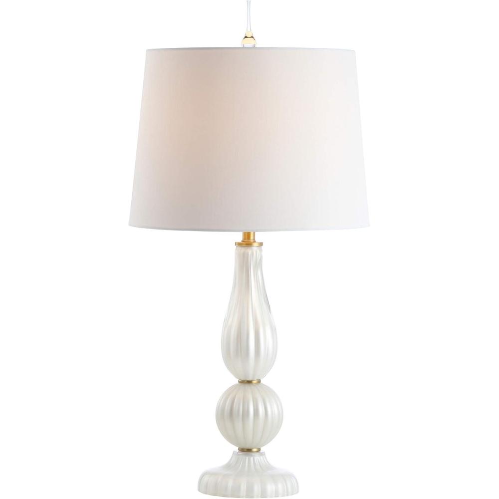 image:imageJONATHAN Y 28 Navy Modern Glass Table Lamp for Bedroom Living Room Decor White Faux Silk Shade Fluted Gourd Glam Design Brass Accents LED Bulb Included JYL2072BWhite Pearl