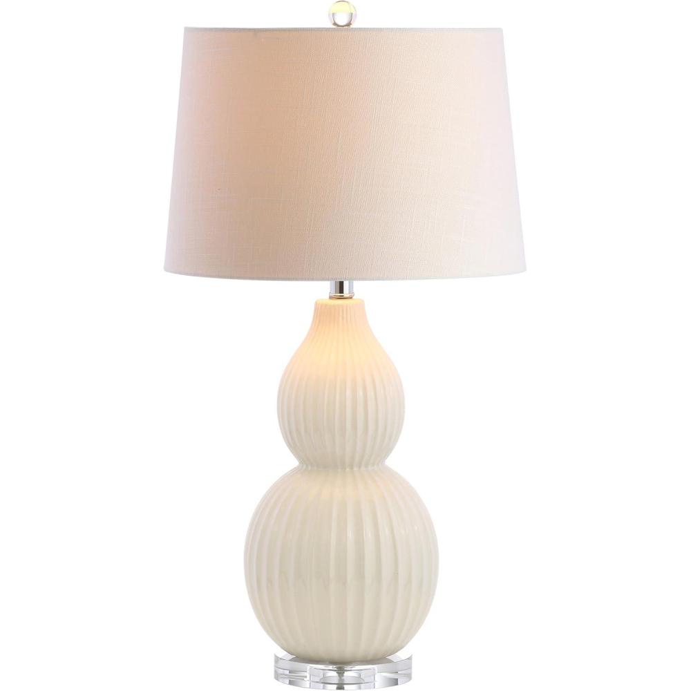 image:imageJONATHAN Y 2825 Light Olive Ceramic Table Lamp Modern Fluted Gourd Bedside Lamp for Living Room Bedroom White Linen Shade LED Bulb Included UL Listed JYL8019CCream