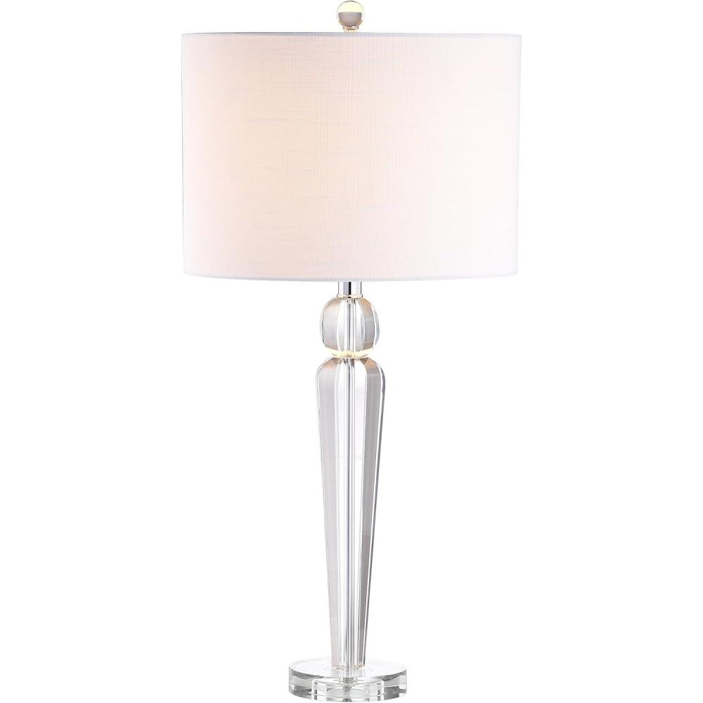 image:imageJONATHAN Y 285 Clear Crystal Table Lamp Modern Glam Column Lamp with White Linen Drum Shade for Living Room Bedroom Nightstand Chrome Finish LED Bulb Included JYL5018A