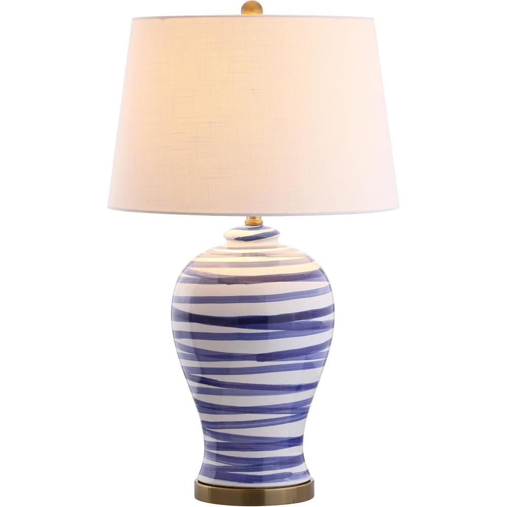 image:imageJONATHAN Y 29 BrownWhite Ceramic Table Lamp for Living Room Bedroom Office Modern Coastal Bedside Lamp with White Linen Shade Traditional Nightstand Lamp LED Bulb JYL3016BBlueWhite