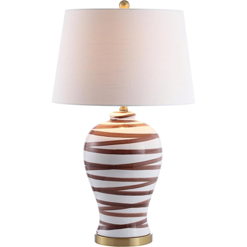image:imageJONATHAN Y 29 BrownWhite Ceramic Table Lamp for Living Room Bedroom Office Modern Coastal Bedside Lamp with White Linen Shade Traditional Nightstand Lamp LED Bulb JYL3016BBrownWhite
