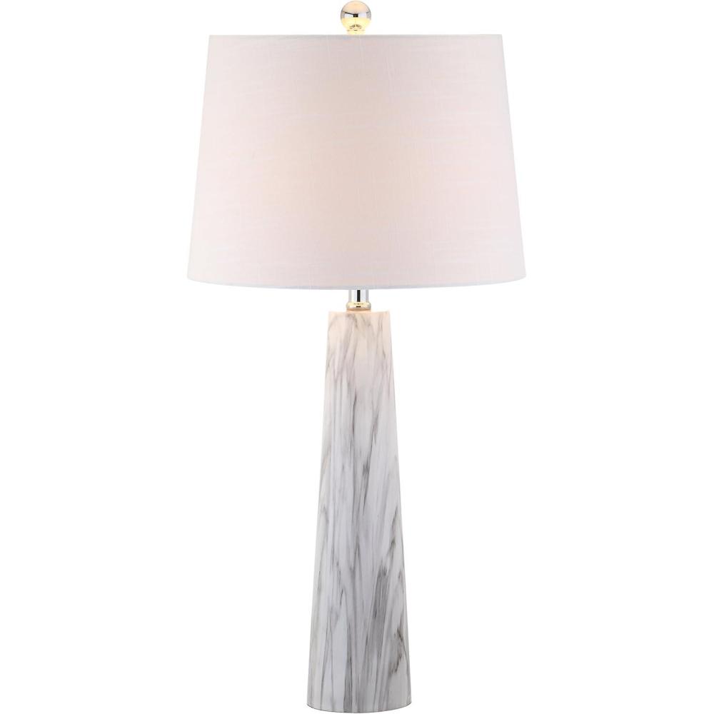 image:imageJONATHAN Y 29 WhiteBlack Faux Marble Resin Table Lamp Modern Glam Bedside Nightstand Lamp for Living Room White Linen Drum Shade UL Listed LED Bulb Included JYL1002A
