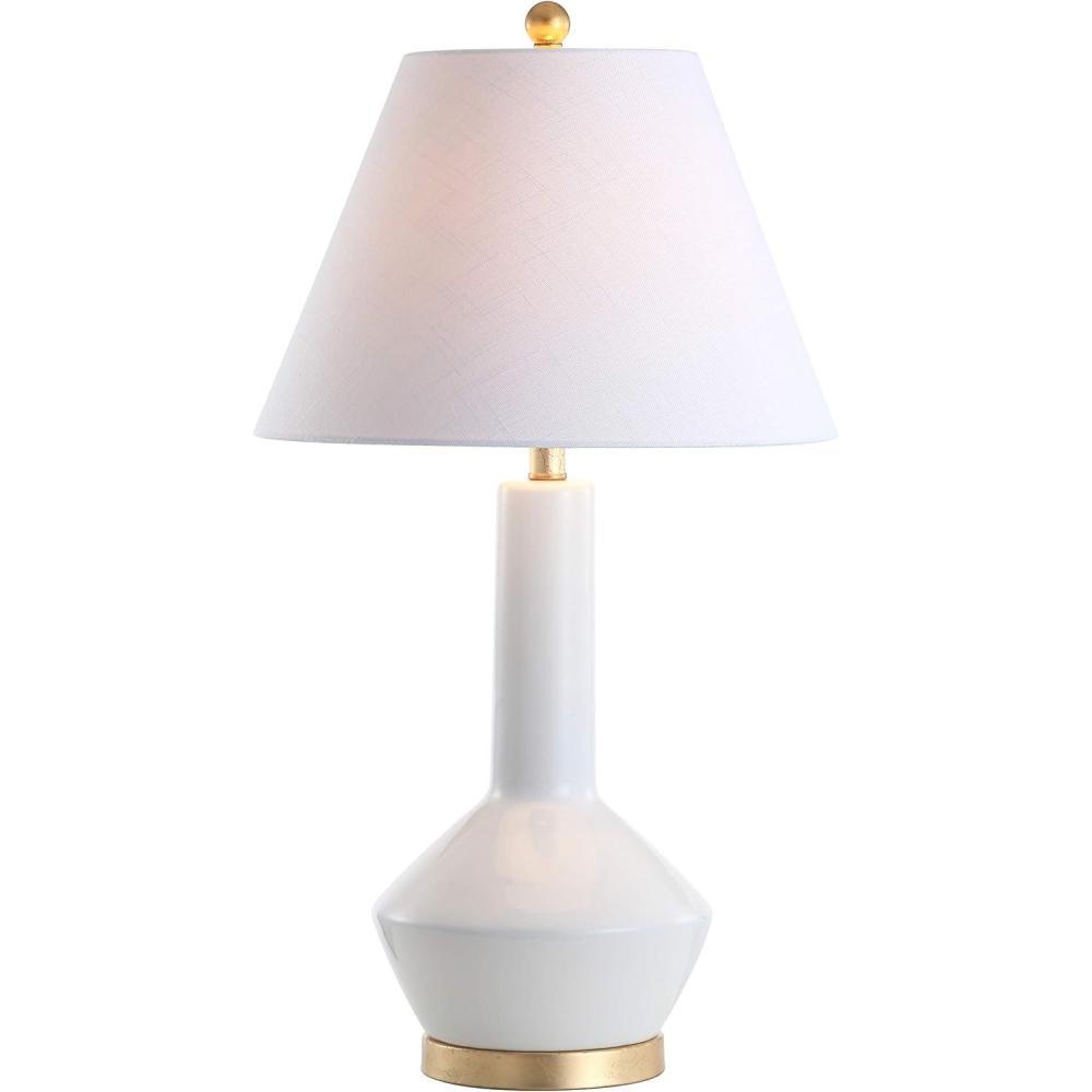 image:imageJONATHAN Y 29 WhiteBrass Ceramic Table Lamp for Bedroom White Linen Shade MidCentury Modern Gourd Bedside Lamp for Living Room LED Bulb Included JYL6207BWhite