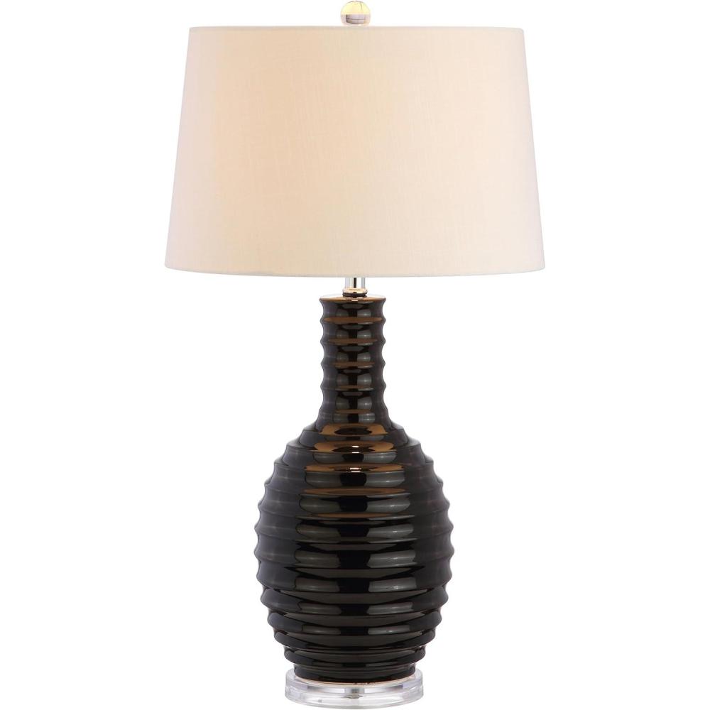 image:imageJONATHAN Y 295 White Ceramic LED Table Lamp for Living Room Bedroom Decor Modern Ribbed Sculptural Design with White Linen Shade Large Bedside Nightstand Lamp JYL8020ABlack