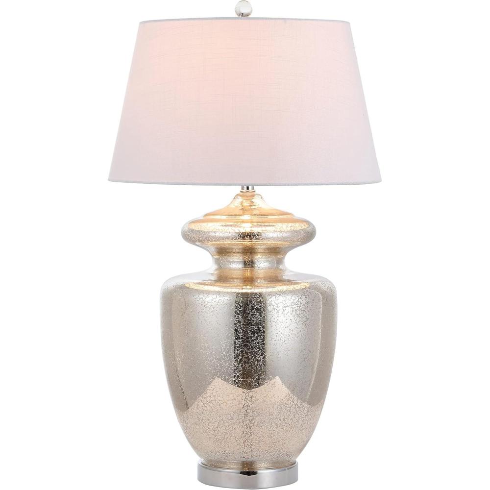image:imageJONATHAN Y 31 Mercury Silver Glass Table Lamp Modern Glam Urn Bedside Lamp for Living Room Bedroom White Linen Drum Shade Chrome Finish LED Bulb Included JYL1014A